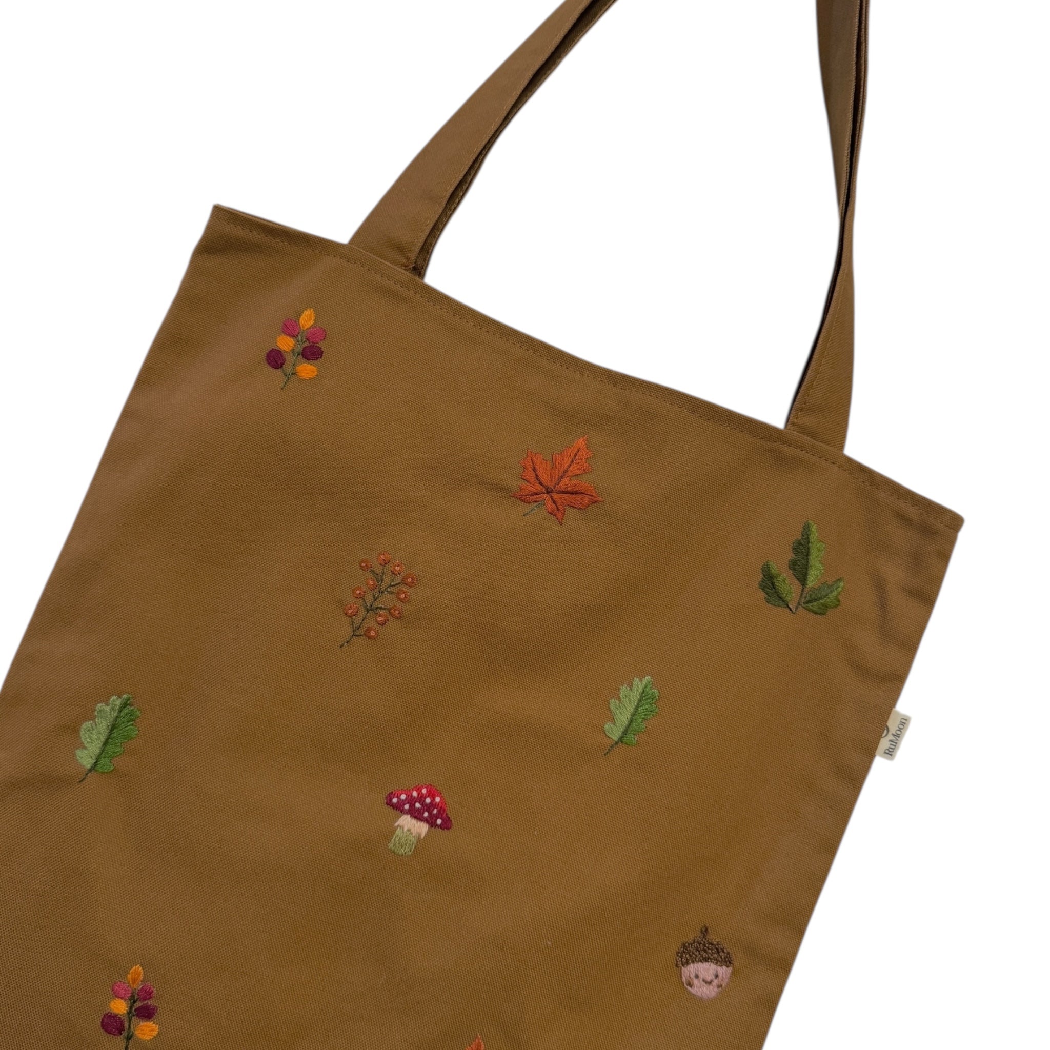 Fall Embroidery Tote Bag Black