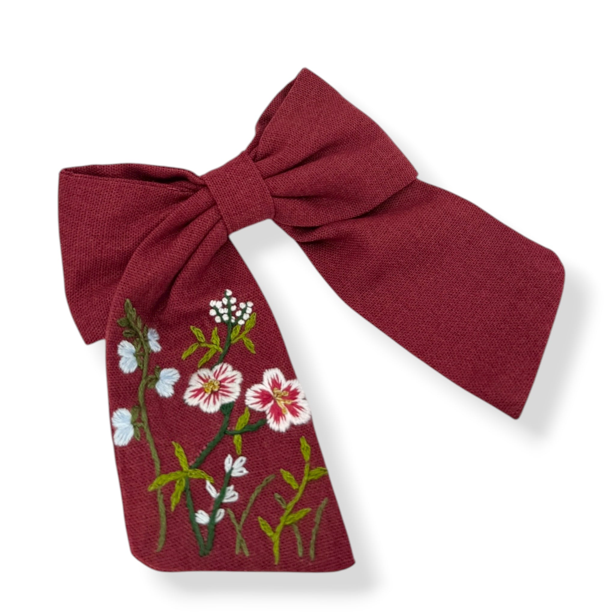 Crimson Bloom Embroidered Hairbow