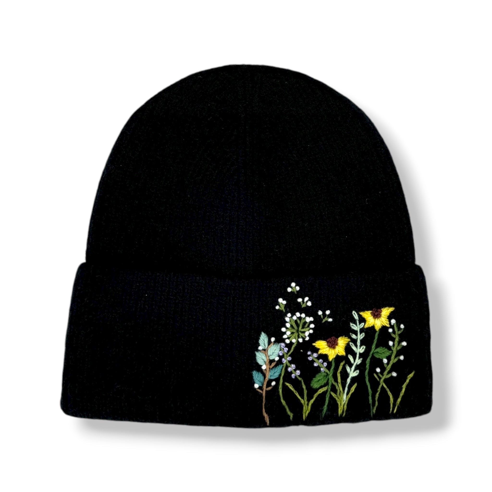 Daisy Black Beanie