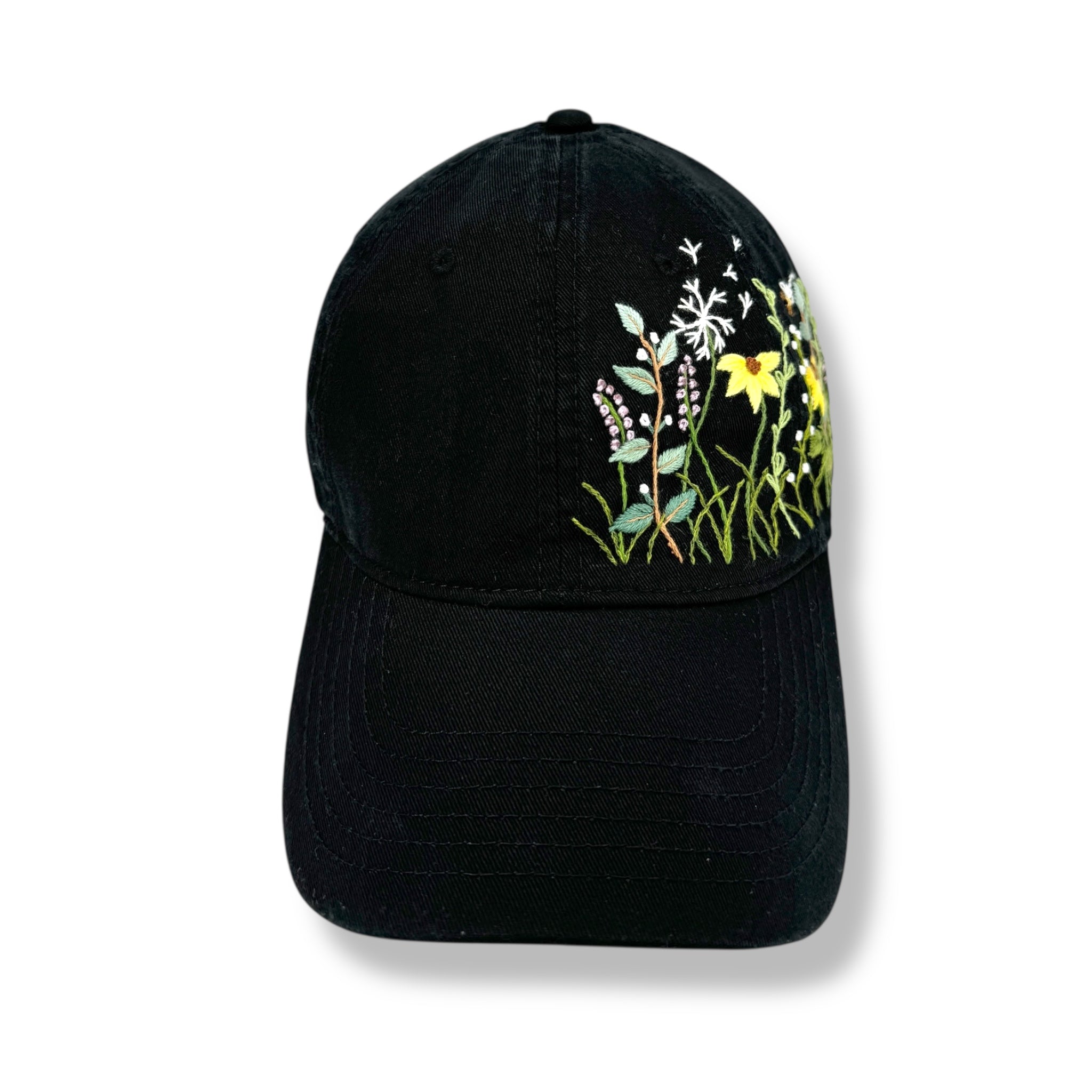 Daisy Aura Hand Embroidered Black Hat