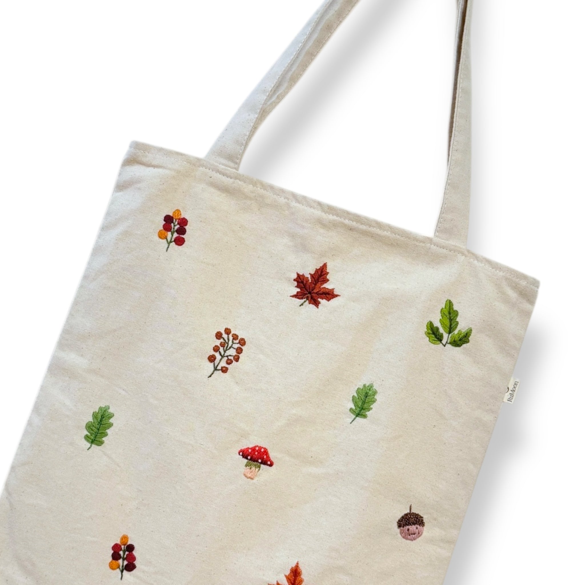 Fall Embroidery Tote Bag Black