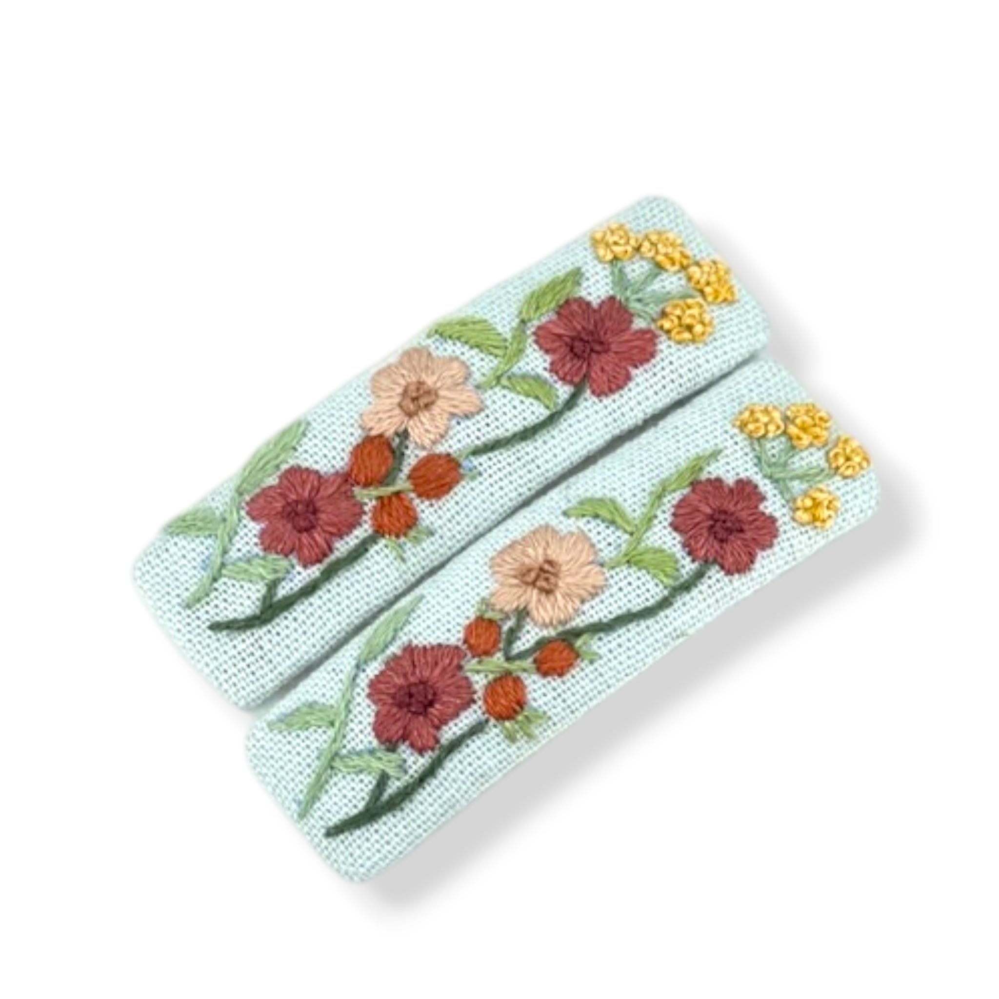 Little Garden Blue Hand Embroidered Hair Clips