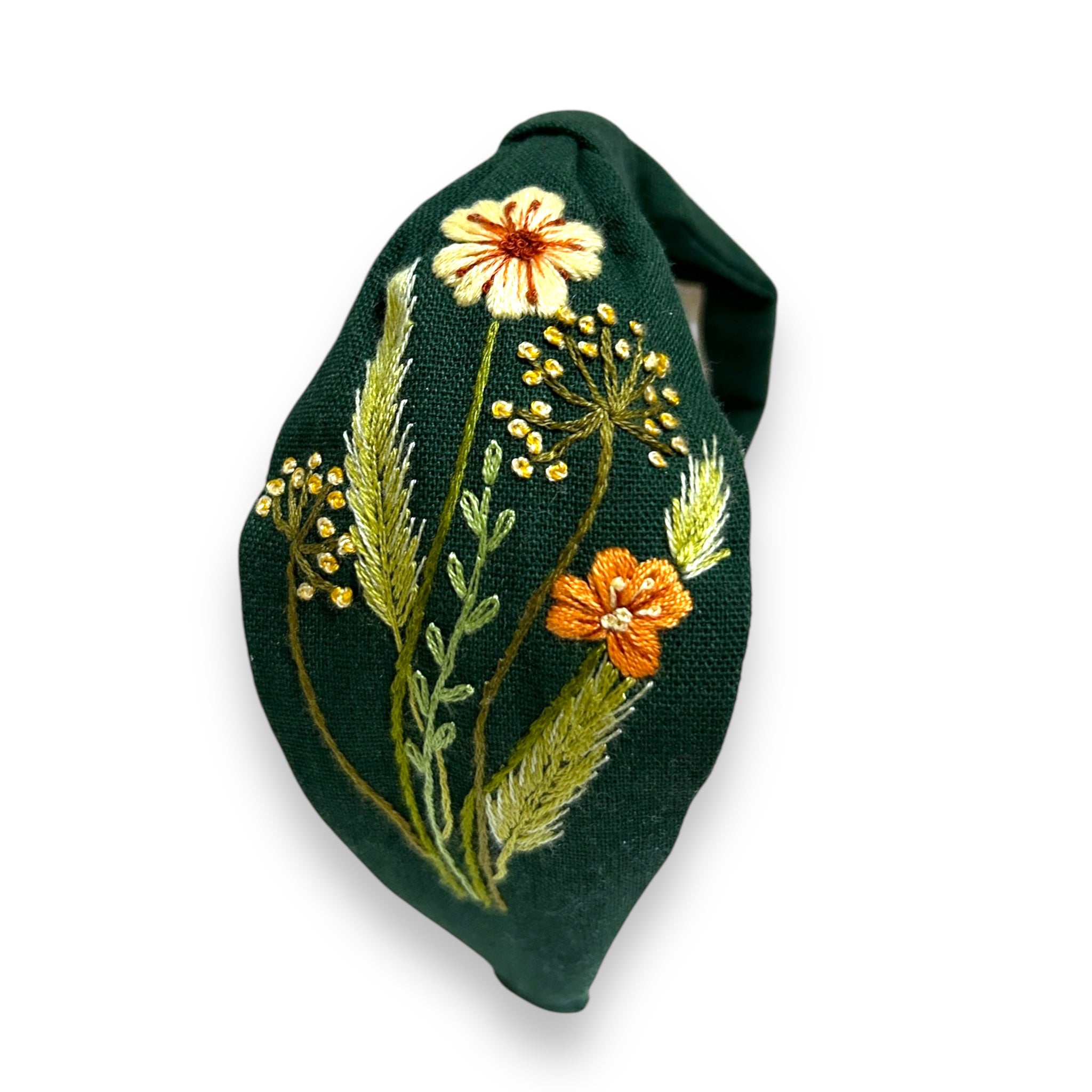 Emerald Field Blossom Embroidered Headband