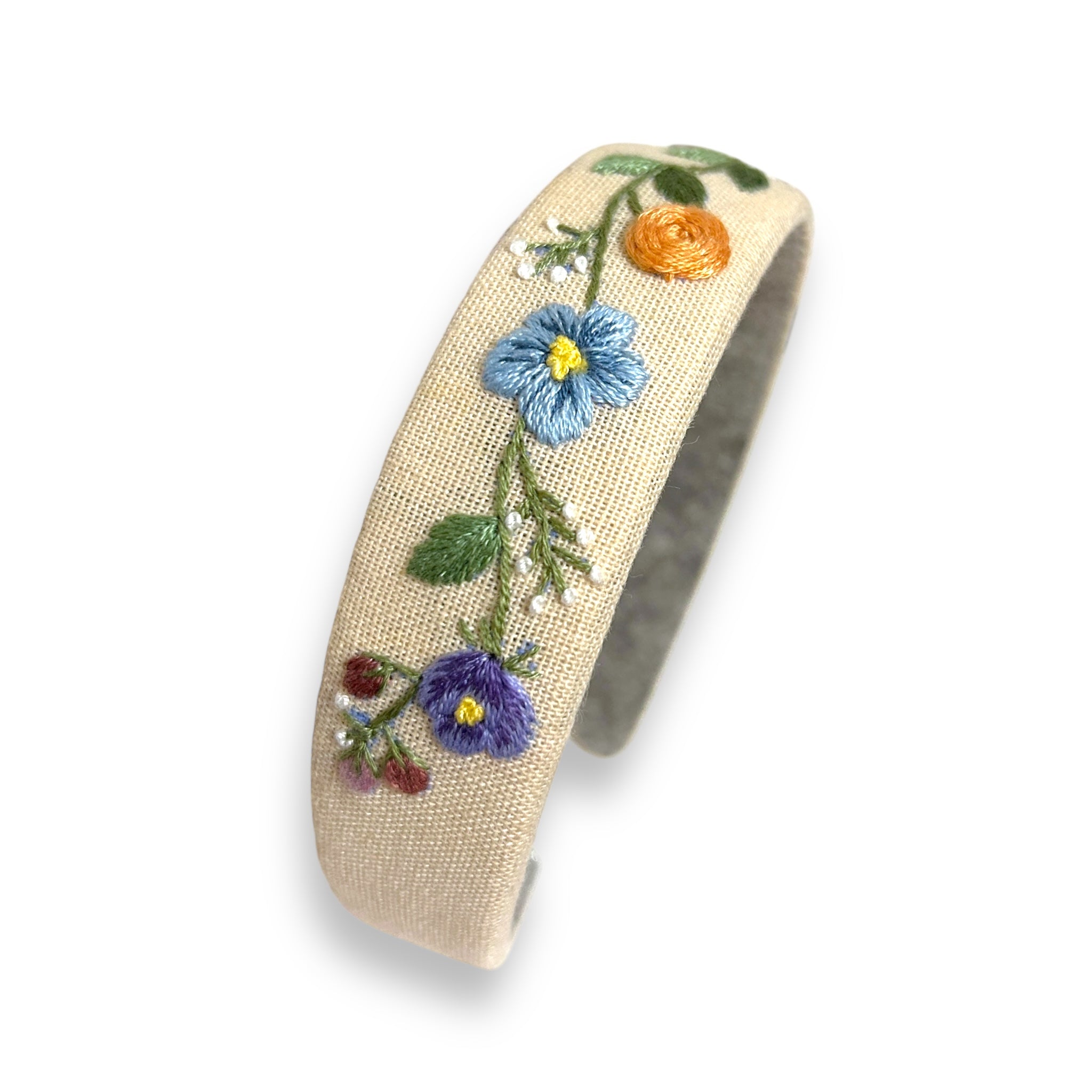 Mixed Floral Embroidered Beige Hairband
