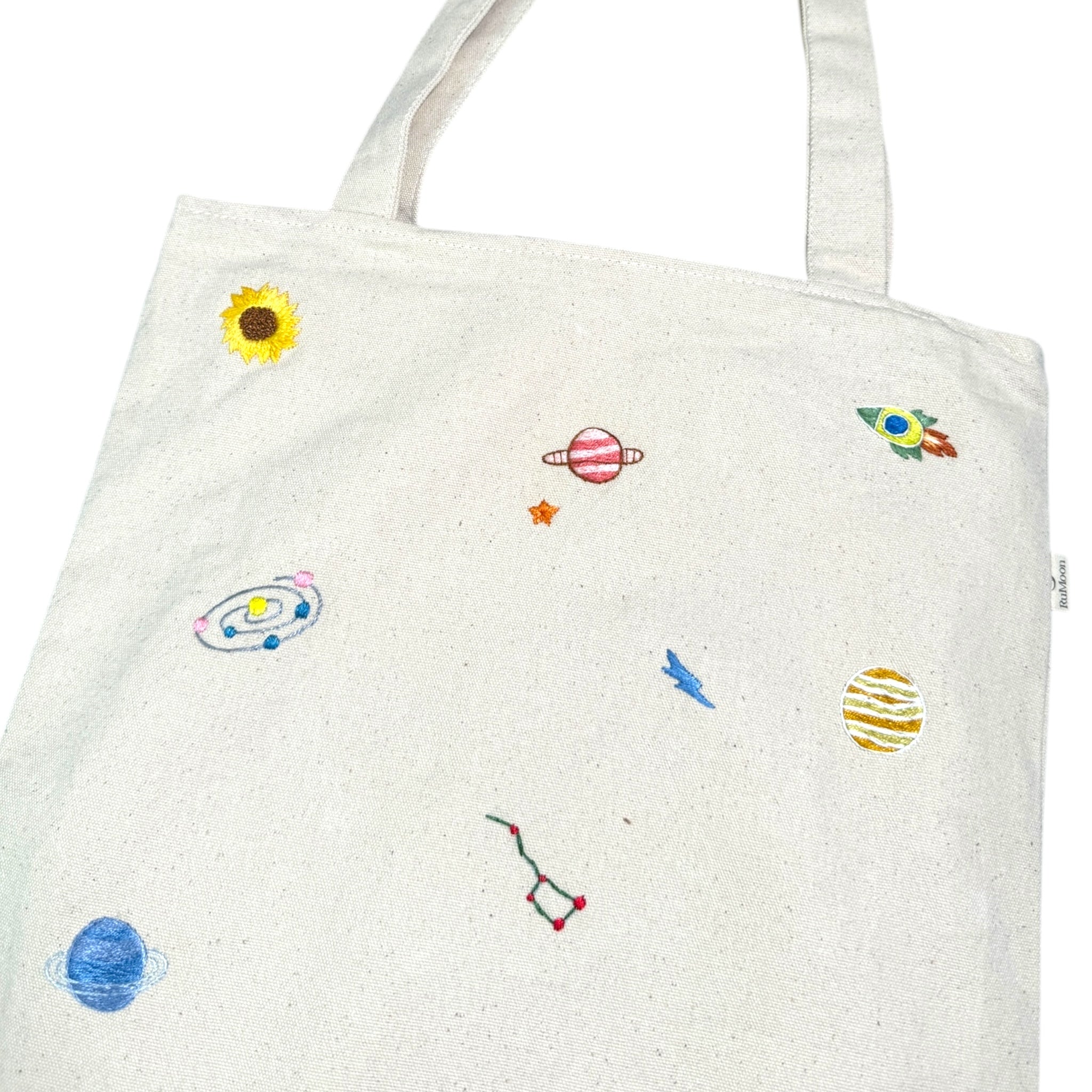 Galaxy Embroidery Tote Bag Beige