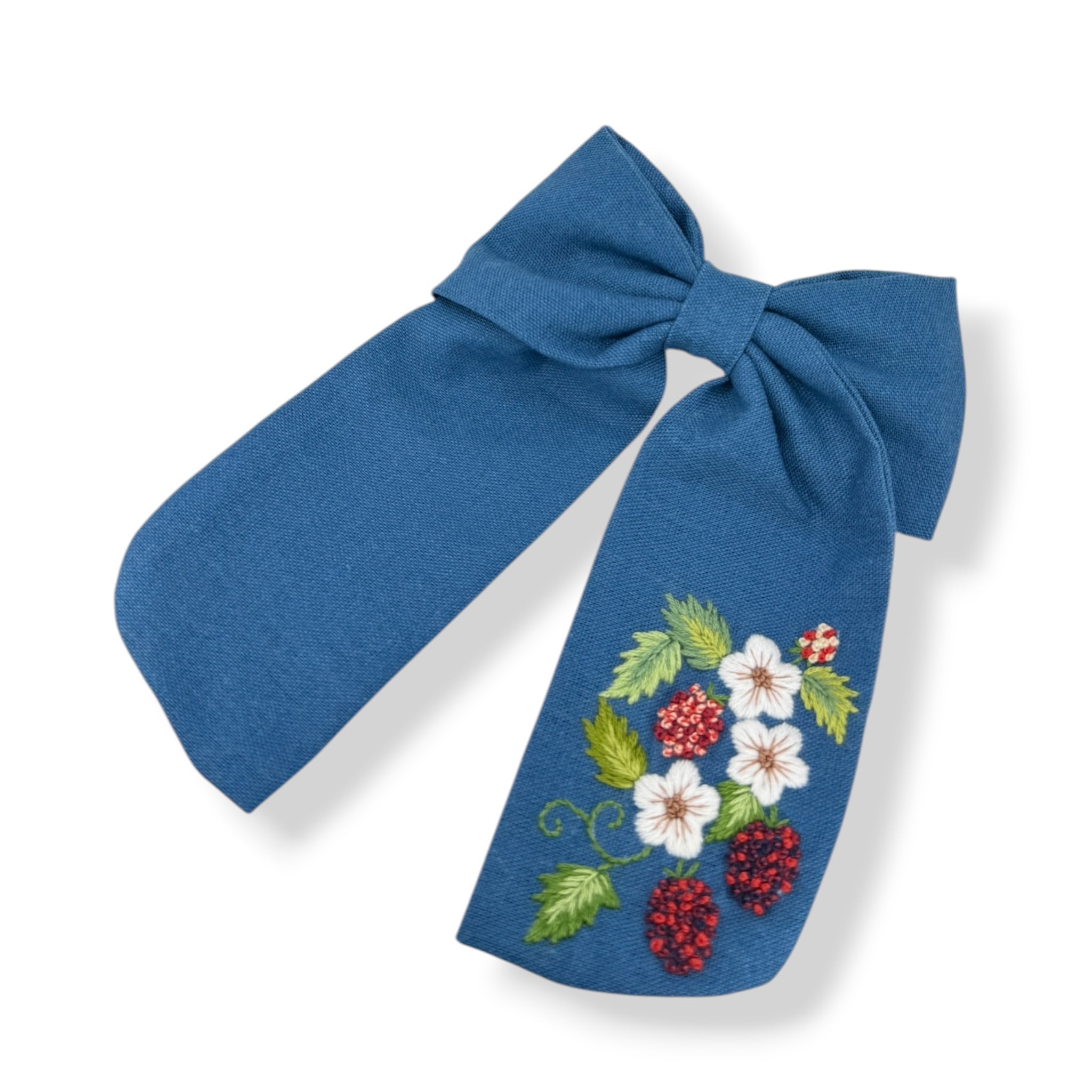 Winter Garden Blue Embroidered Hair Barrette