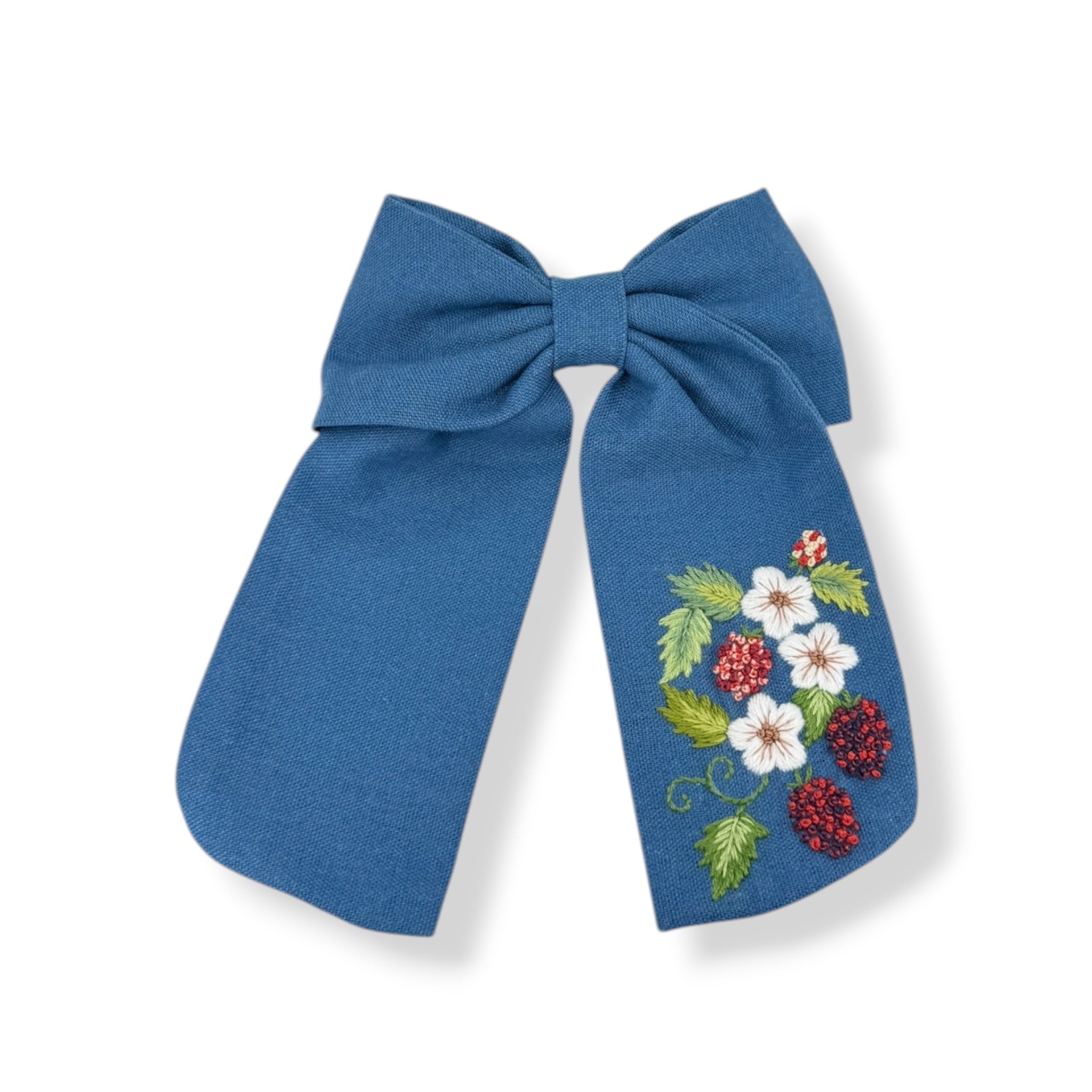 Winter Garden Blue Embroidered Hair Barrette