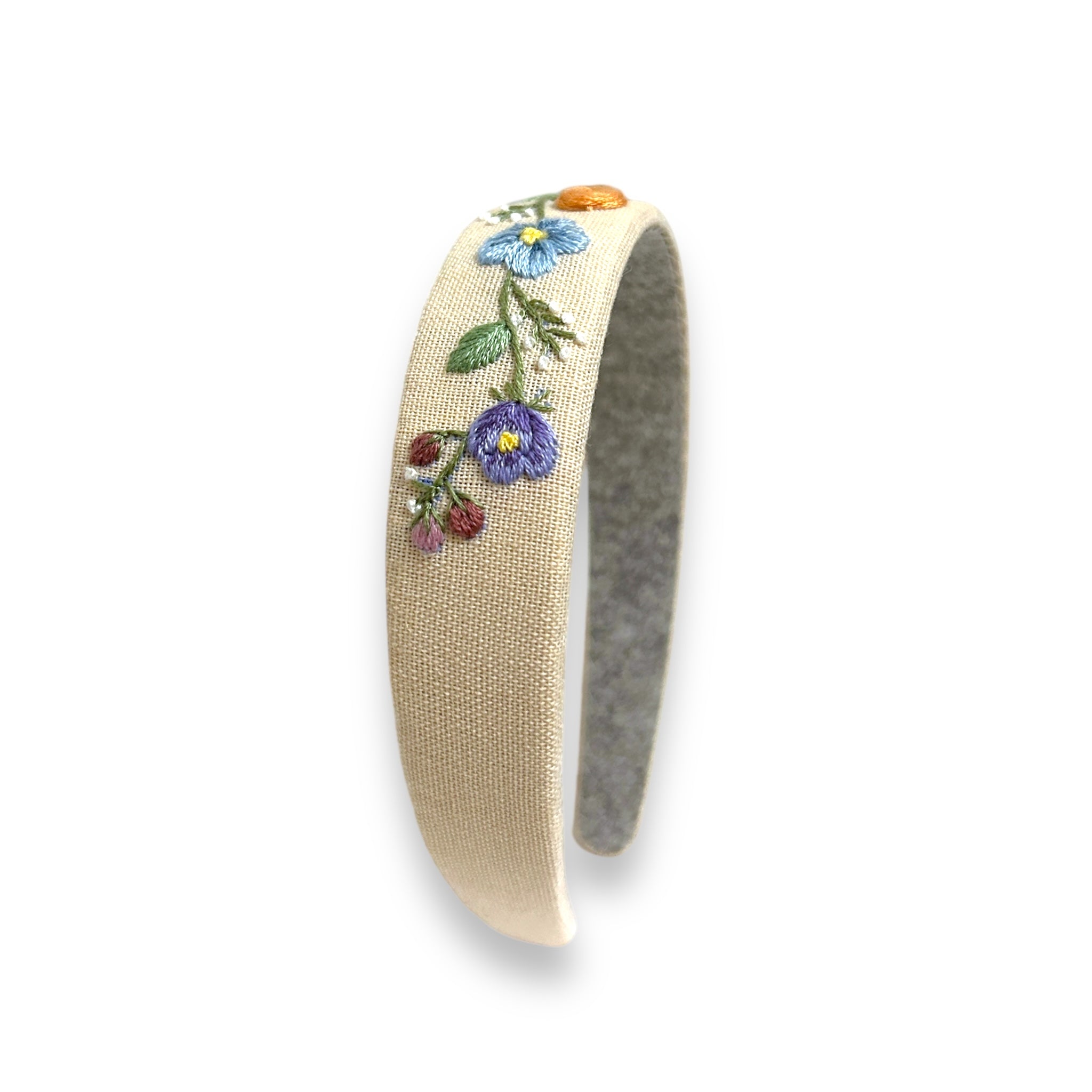 Mixed Floral Embroidered Beige Hairband