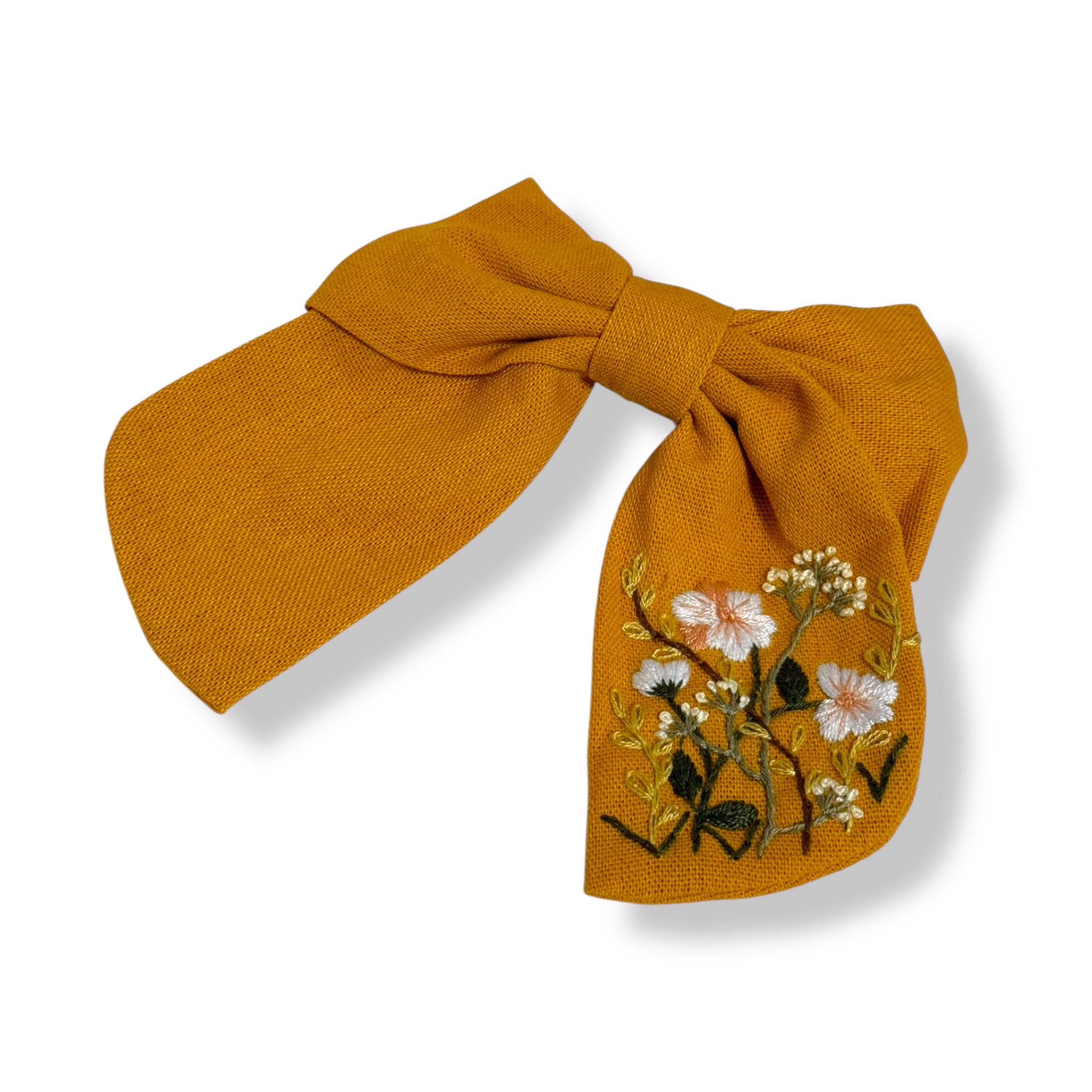 Wildflowers Yellow Hand Embroidery Hair Bow Barrette