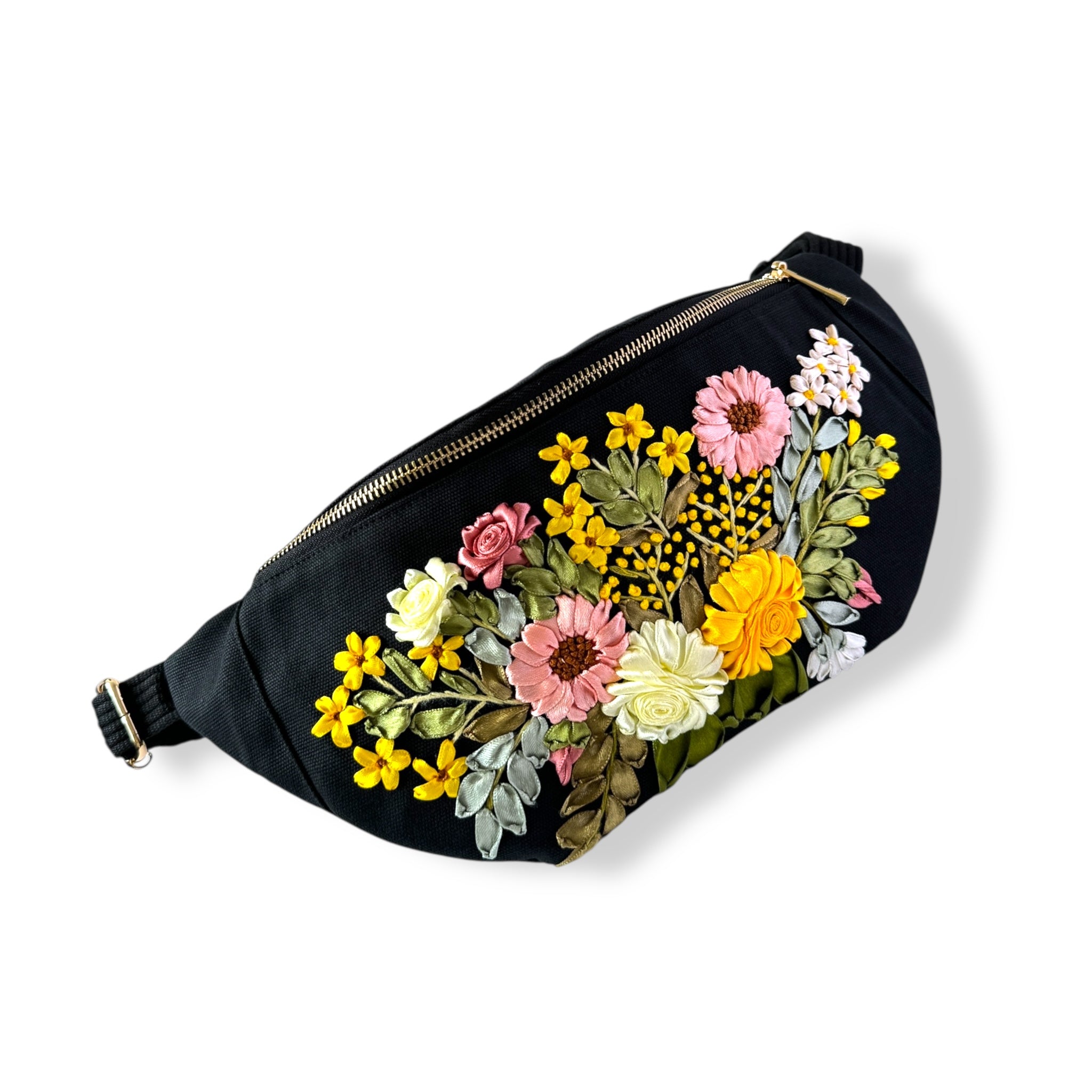 Botanical Ribbon Embroidery Crossbody Bag