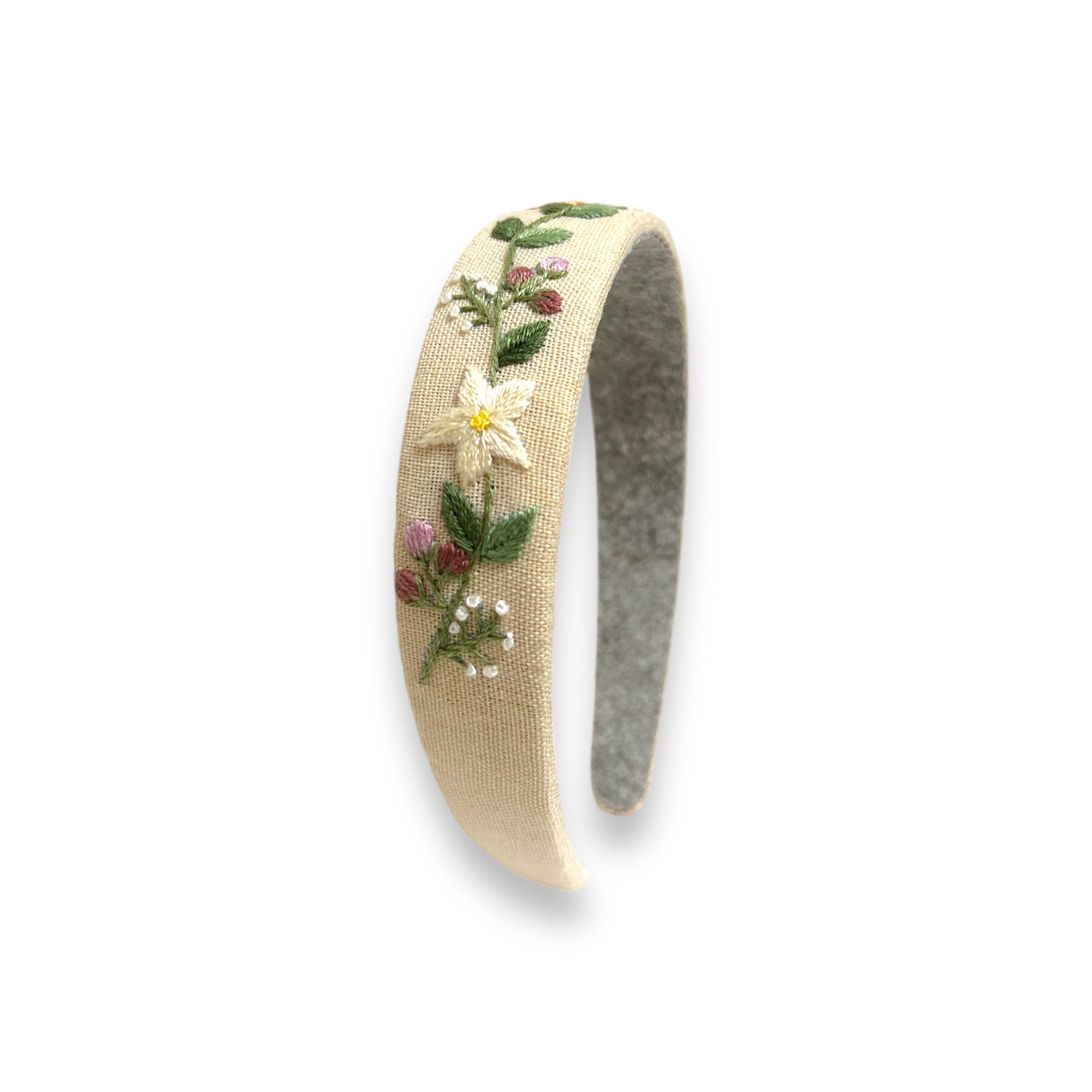 Mixed Floral Embroidered Beige Hairband