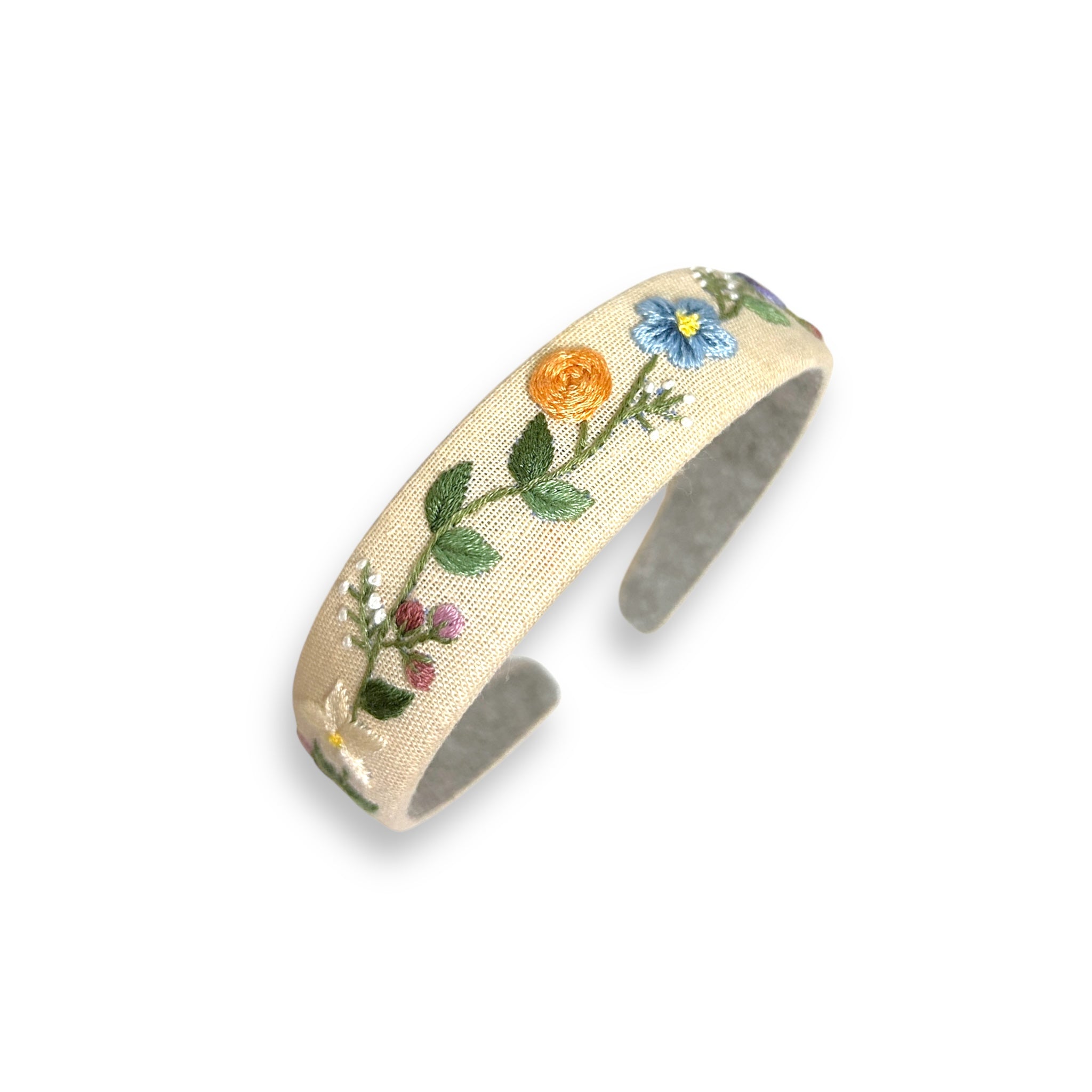 Mixed Floral Embroidered Beige Hairband