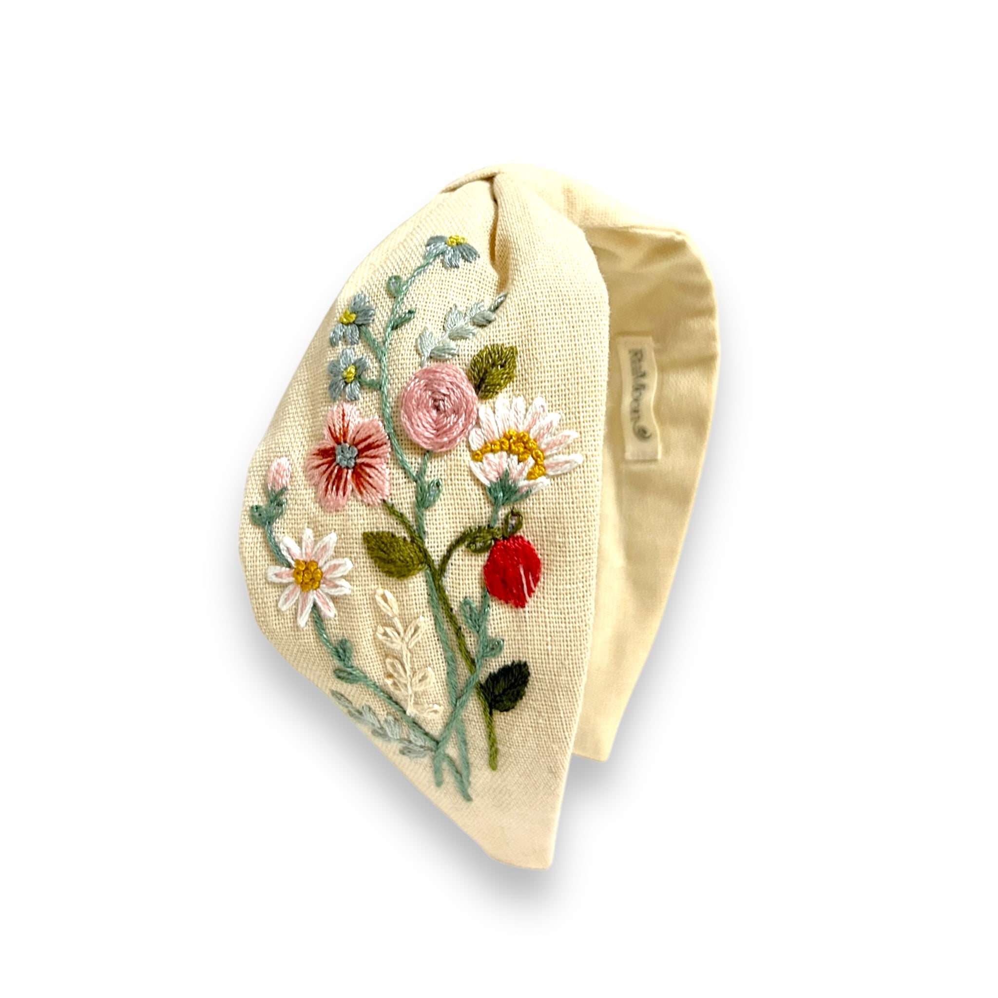 Warm Beige Floral Embroidered Headband