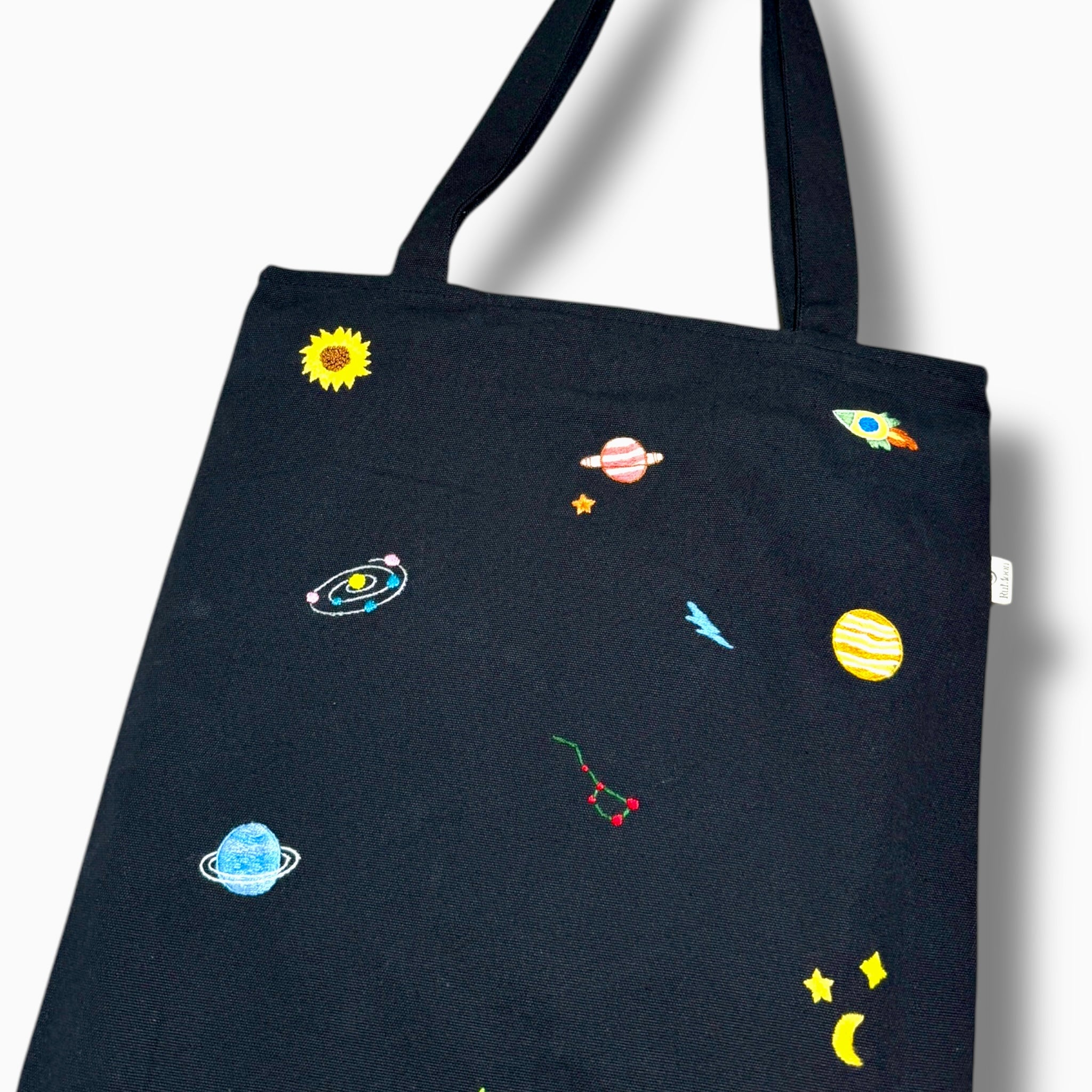 Galaxy Embroidery Tote Bag Black