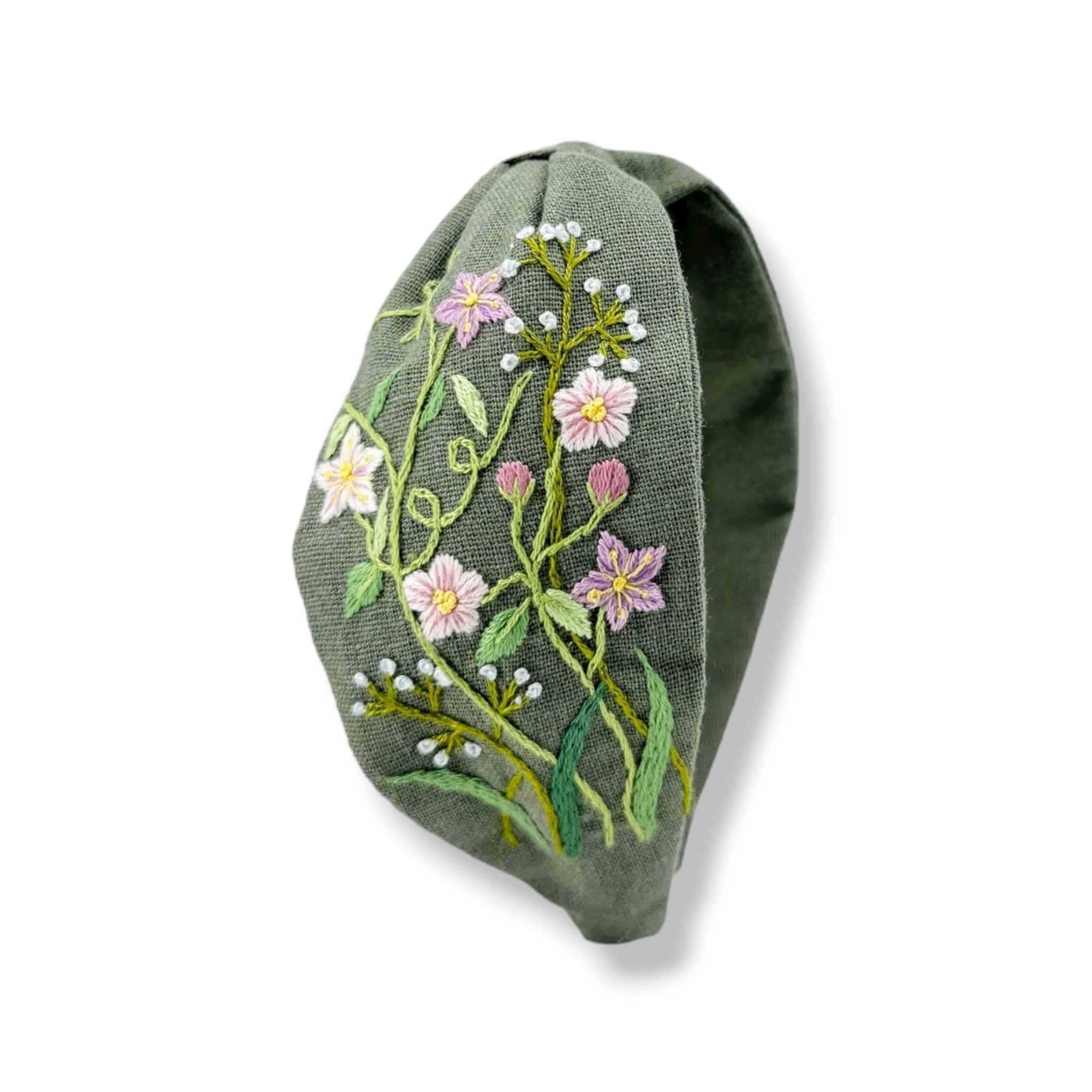 Sage Bloom Embroidered Headband
