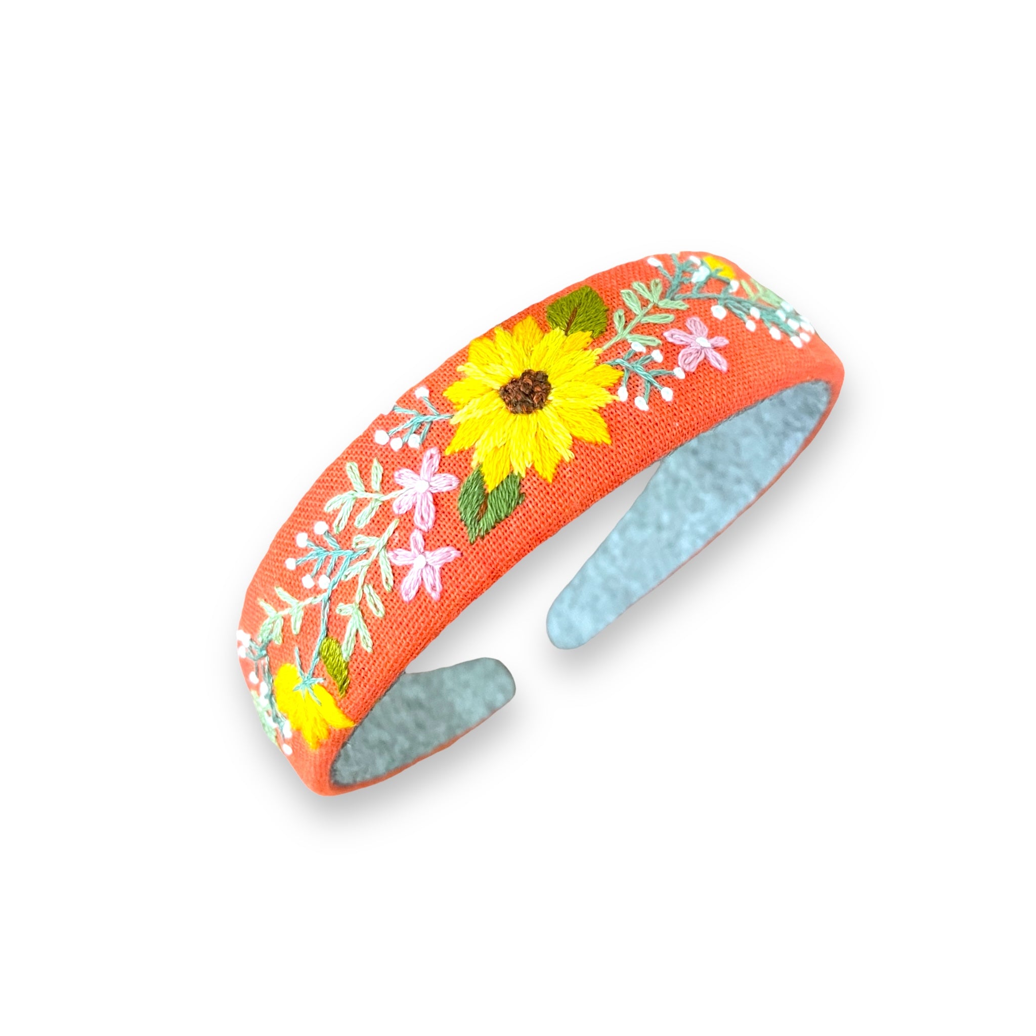 Sunflower Embroidered Bright Orange Hairband