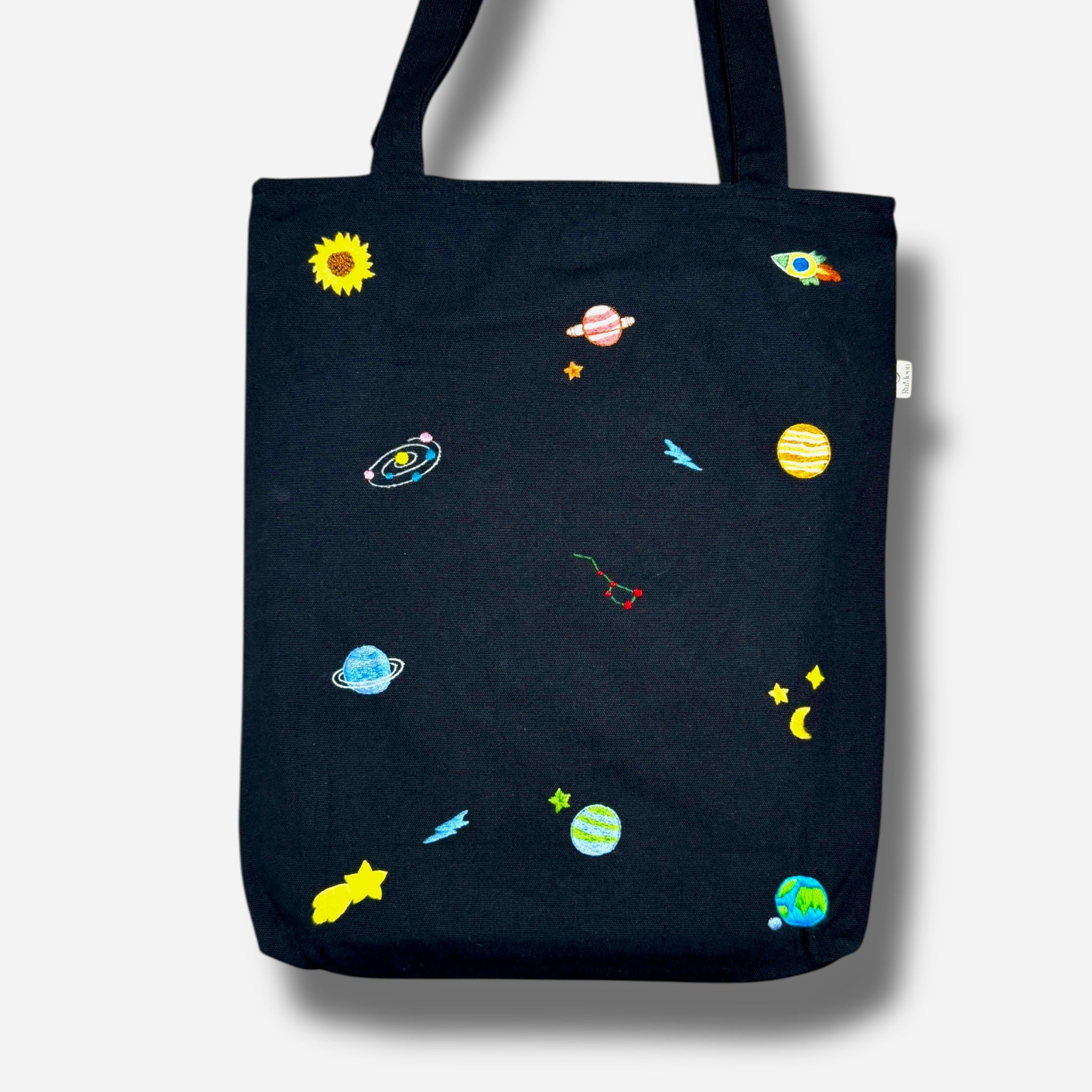 Galaxy Embroidery Tote Bag Black