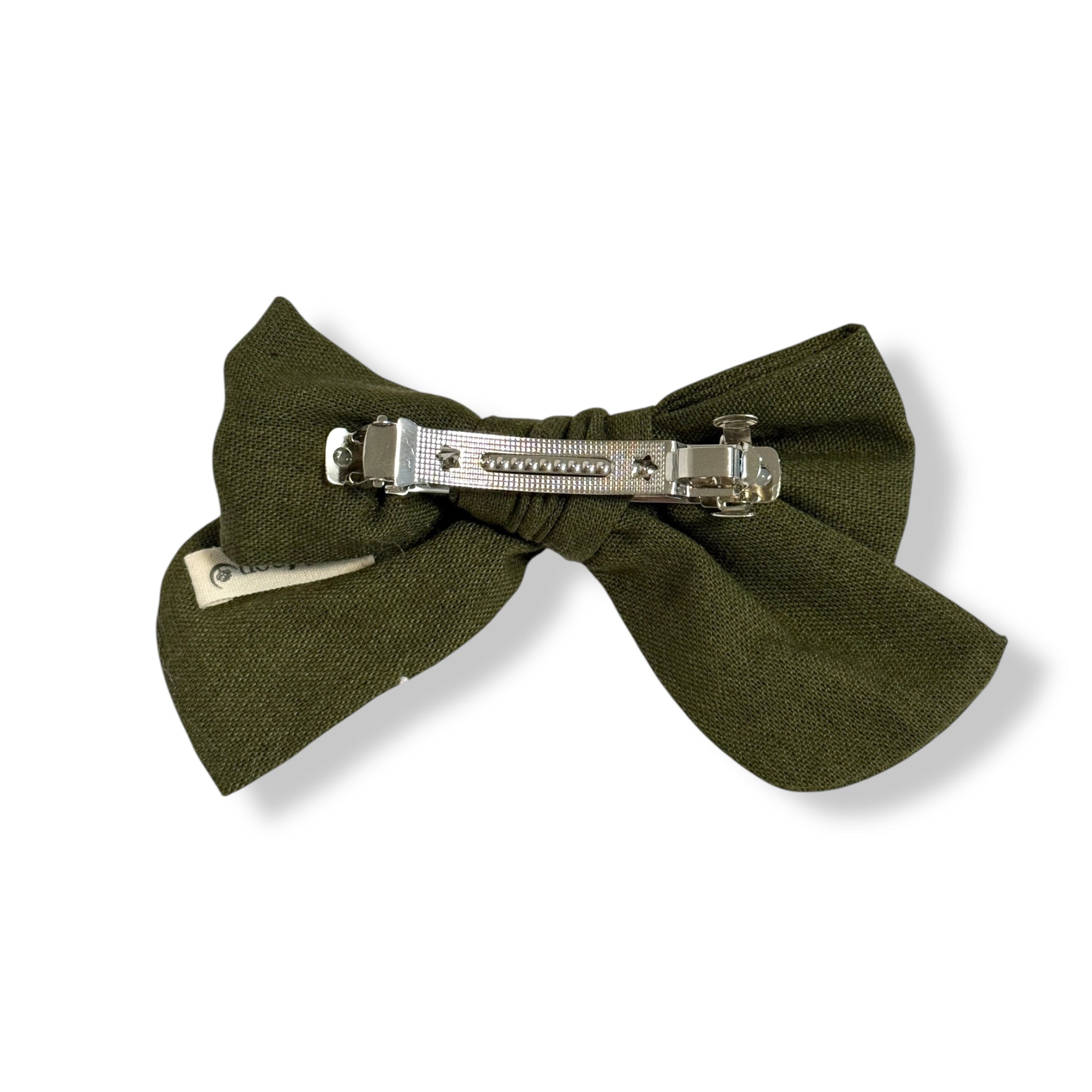 Strawberry Hand Embroidery Olive Green Hair Bow