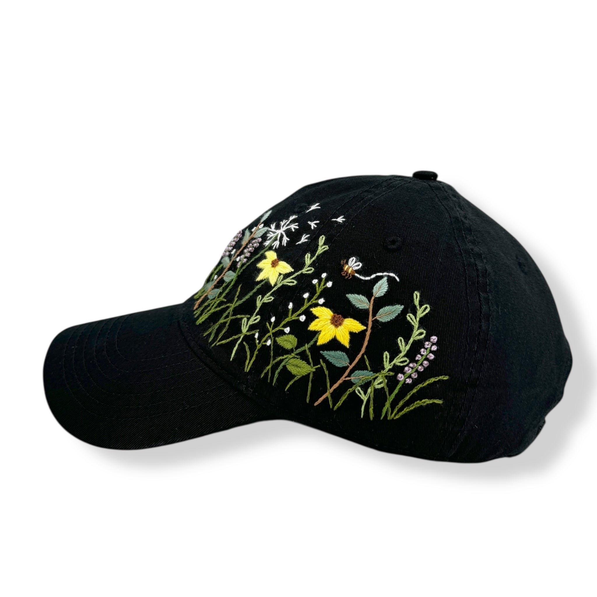 Daisy Aura Hand Embroidered Black Hat