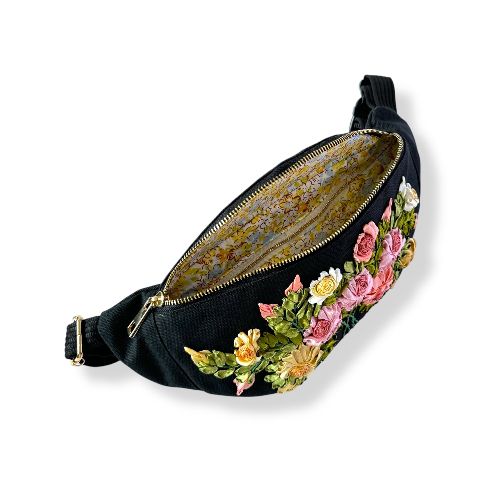 Rose Ribbon Embroidery Crossbody Bag