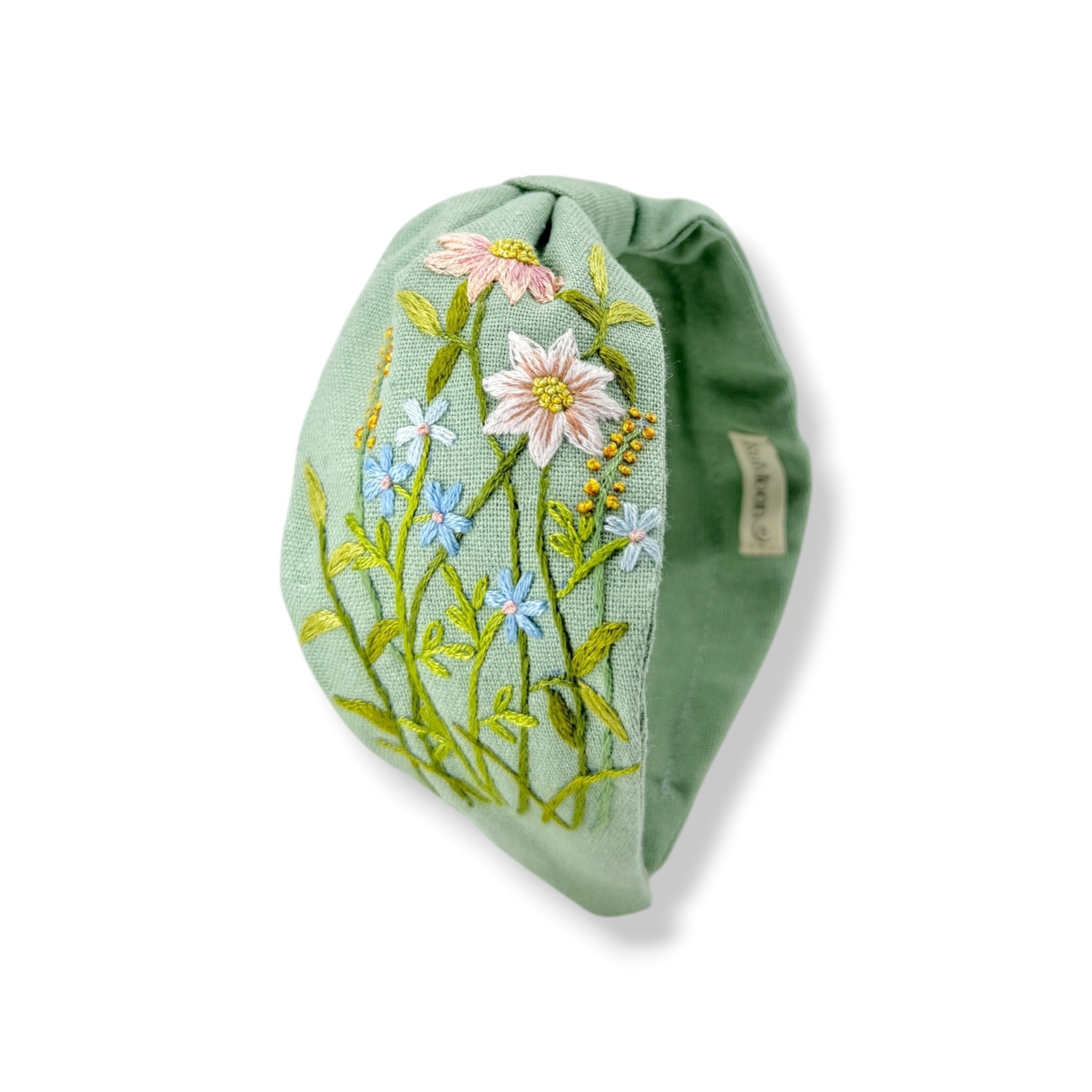 Pastel Matcha Floral Embroidered Headband