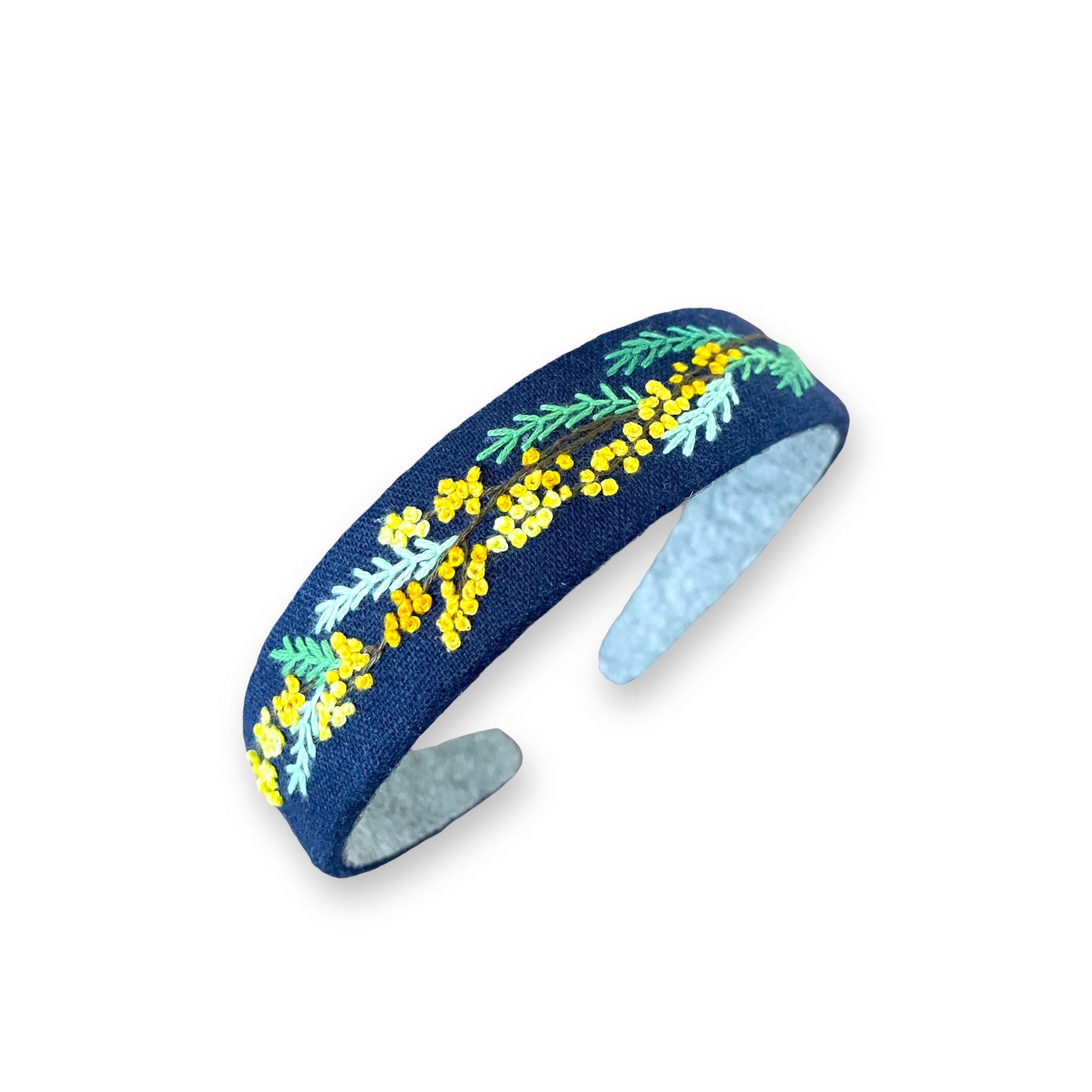 Tiny Mimosa Embroidered Navy Hairband
