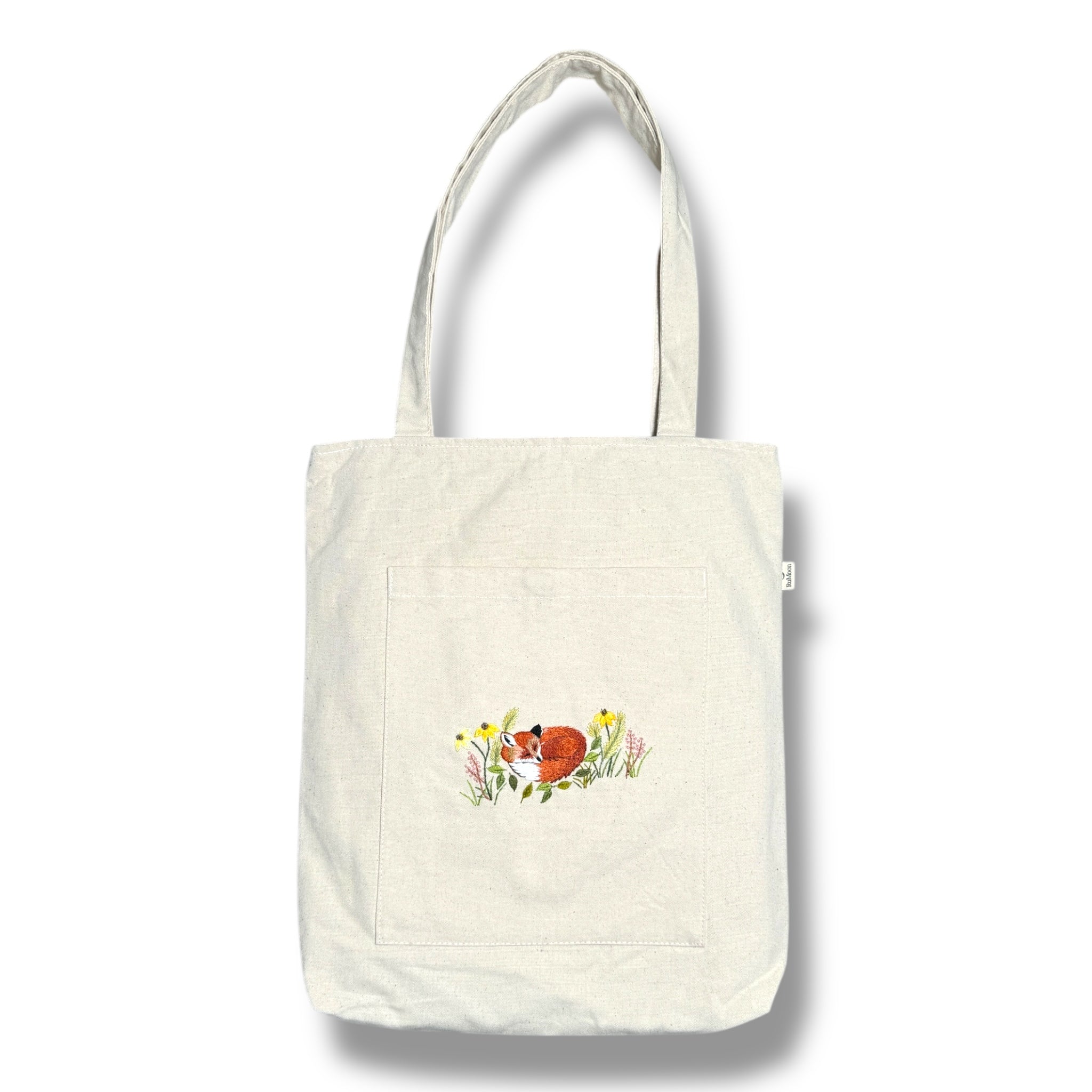 Little Fox Embroidery Tote Bag Beige