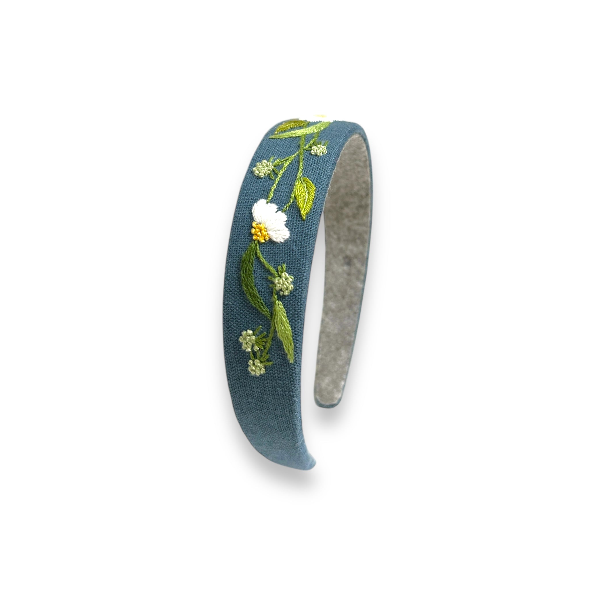Snow White Flowers Embroidered Blue Hairband