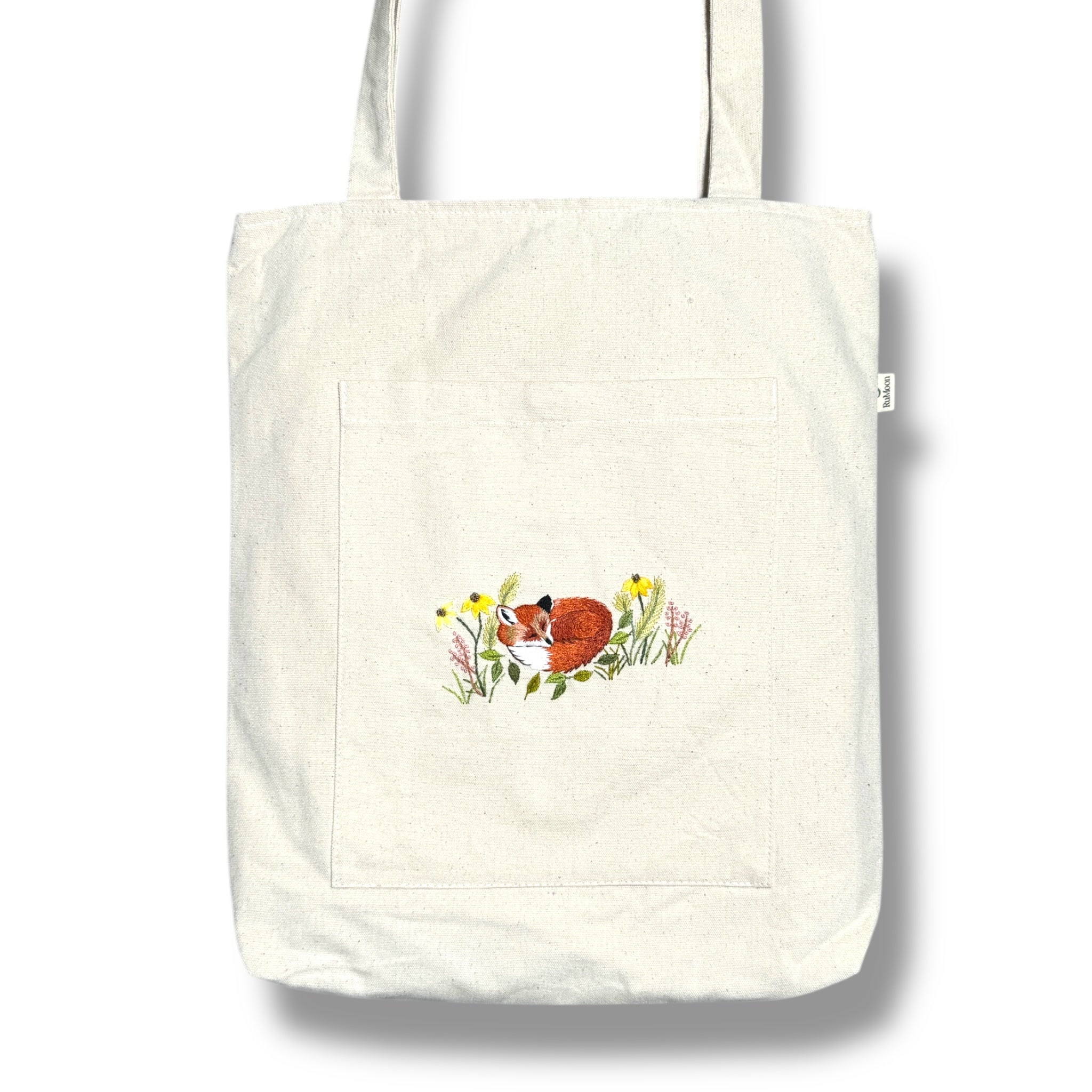 Little Fox Embroidery Tote Bag Beige