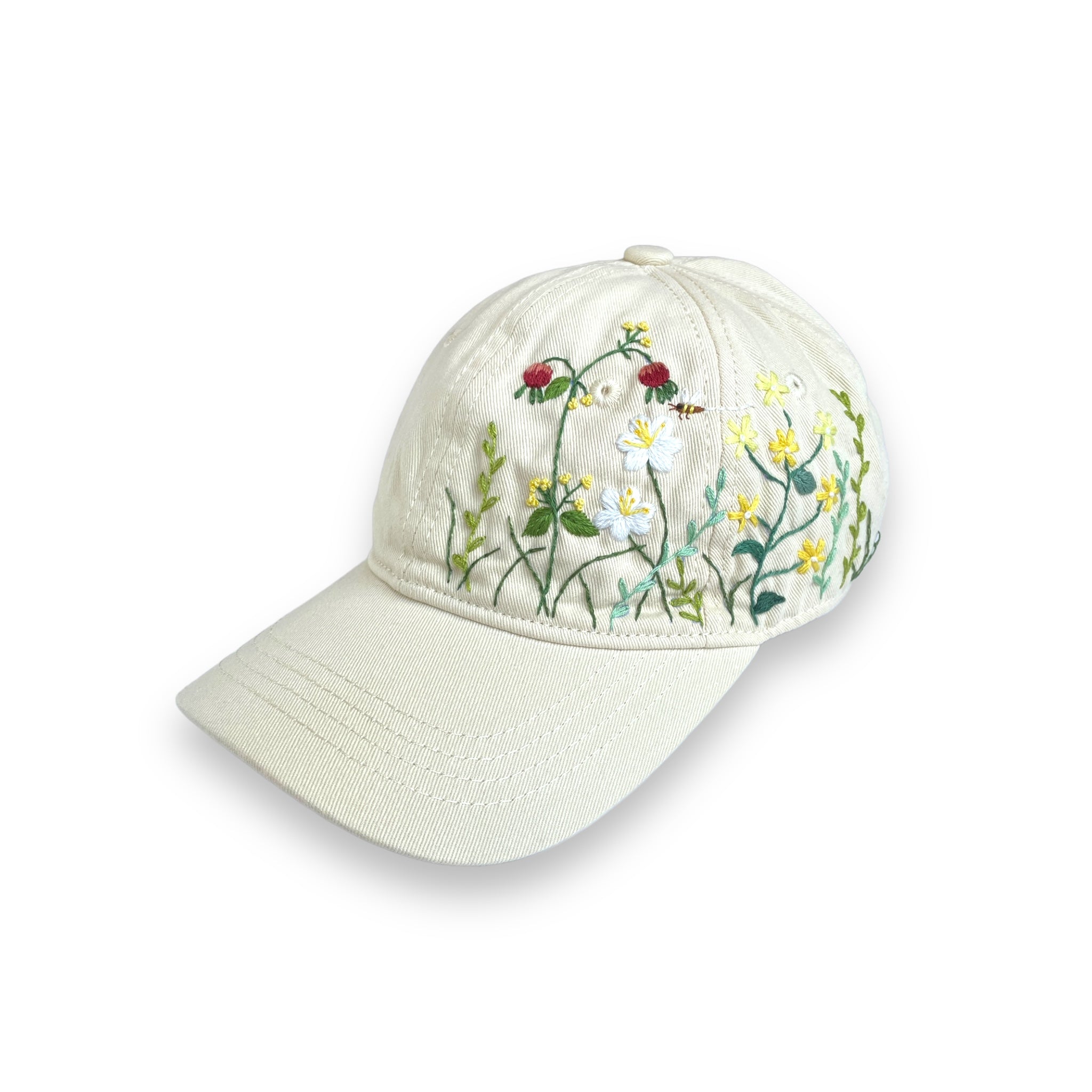 White Floral Embroidered Cap