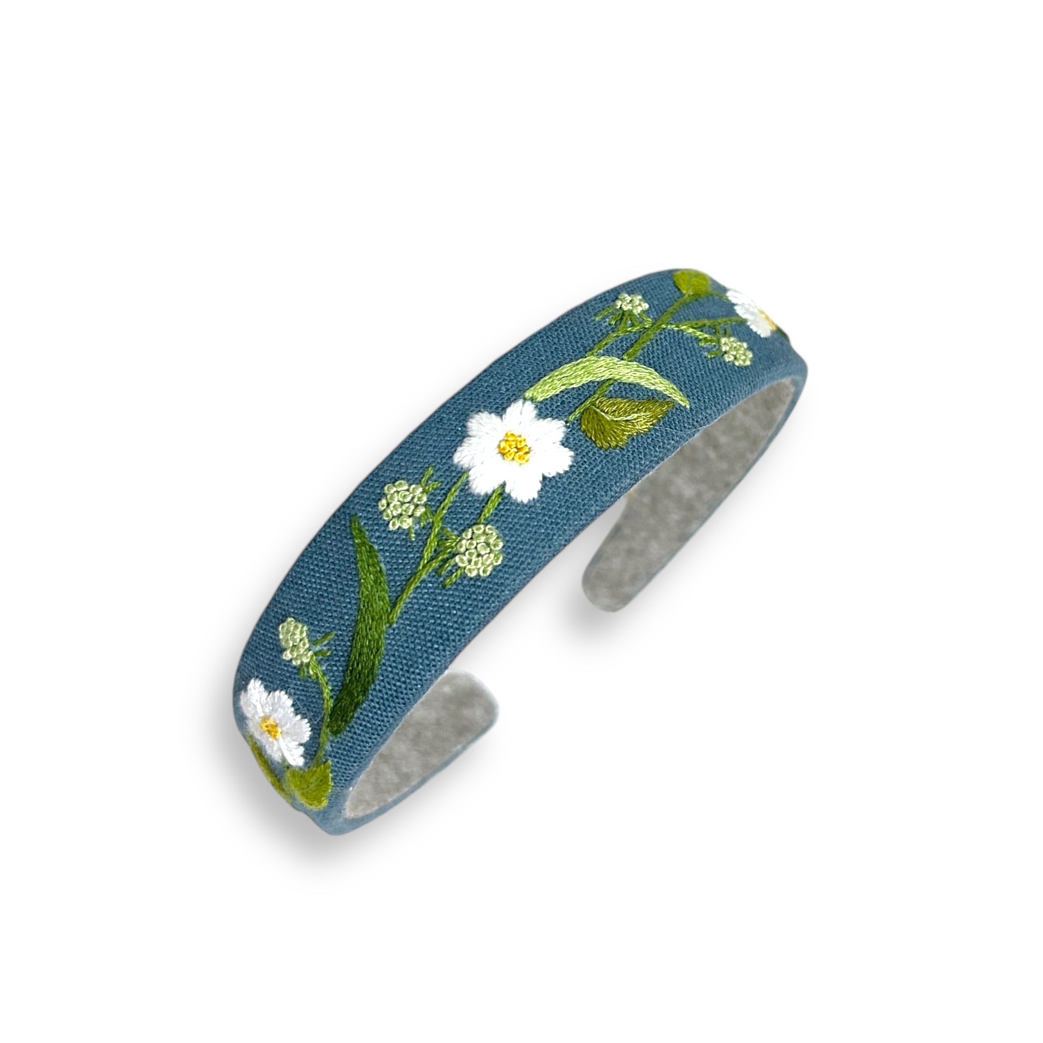 Snow White Flowers Embroidered Blue Hairband