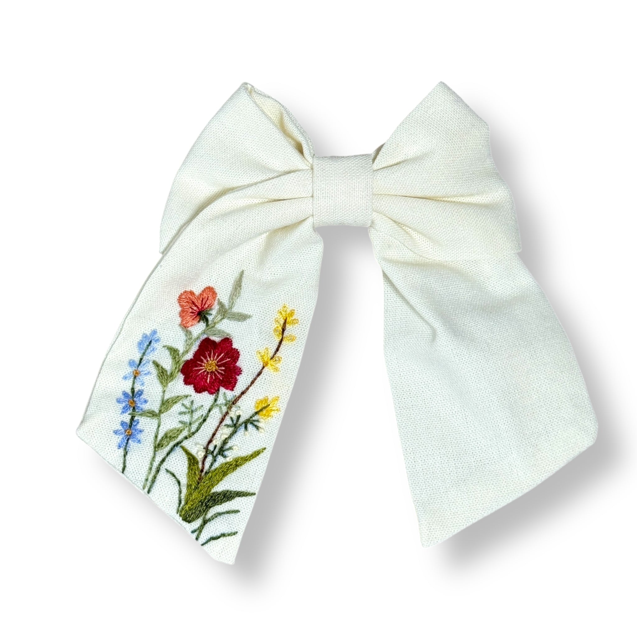 Red Wildflower White Hand Embroidery Hair Barrette