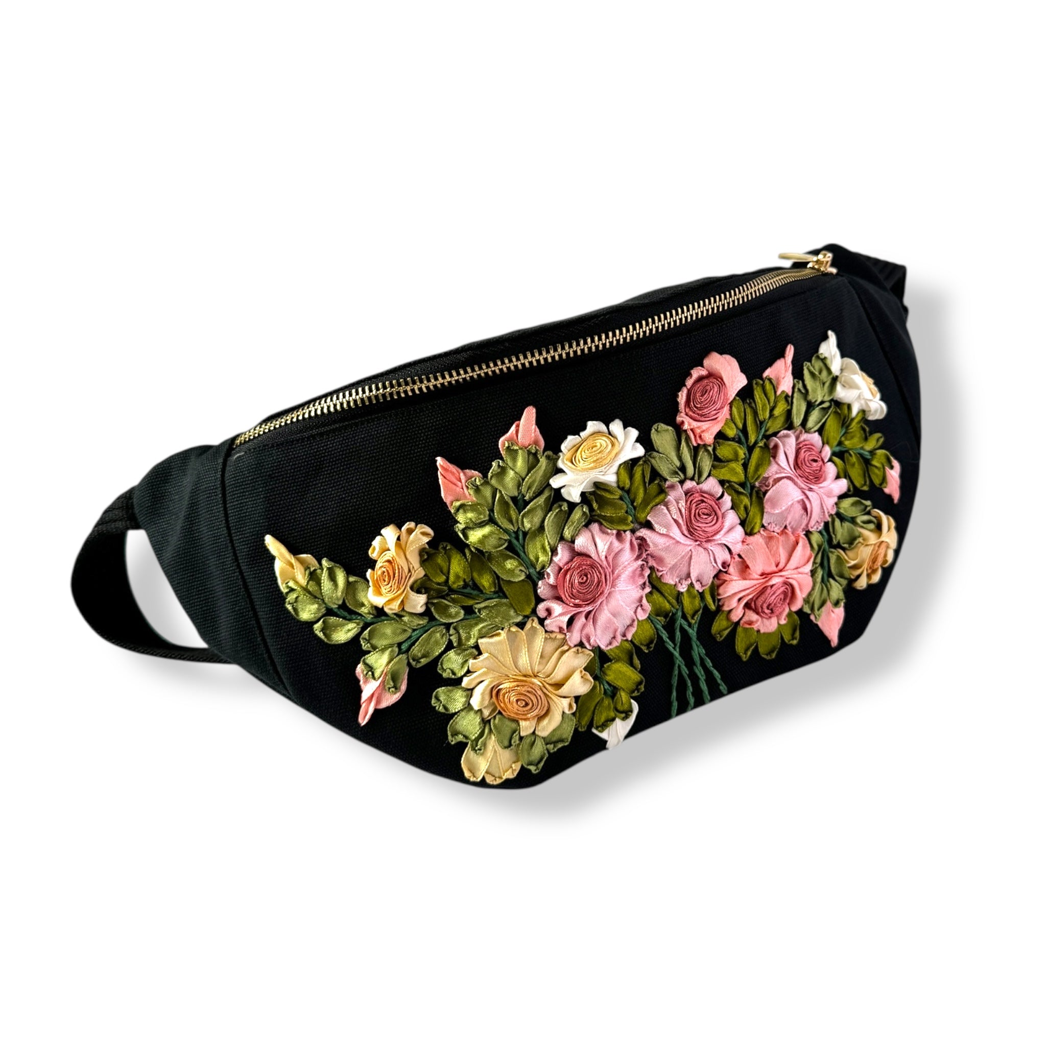 Rose Ribbon Embroidery Crossbody Bag