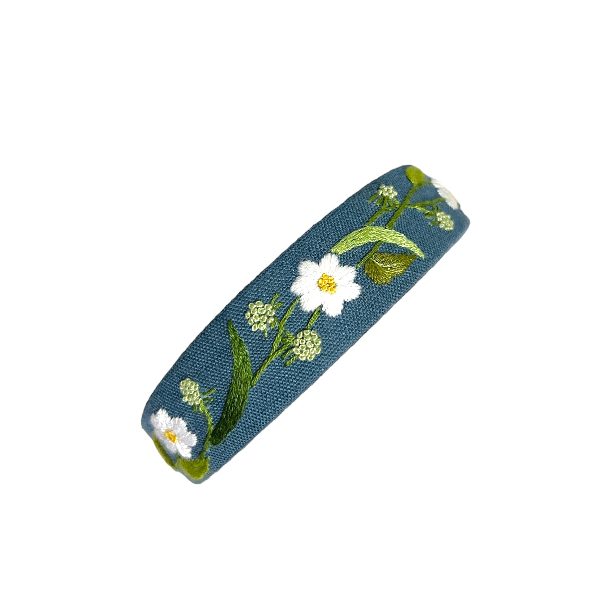 Snow White Flowers Embroidered Blue Hairband