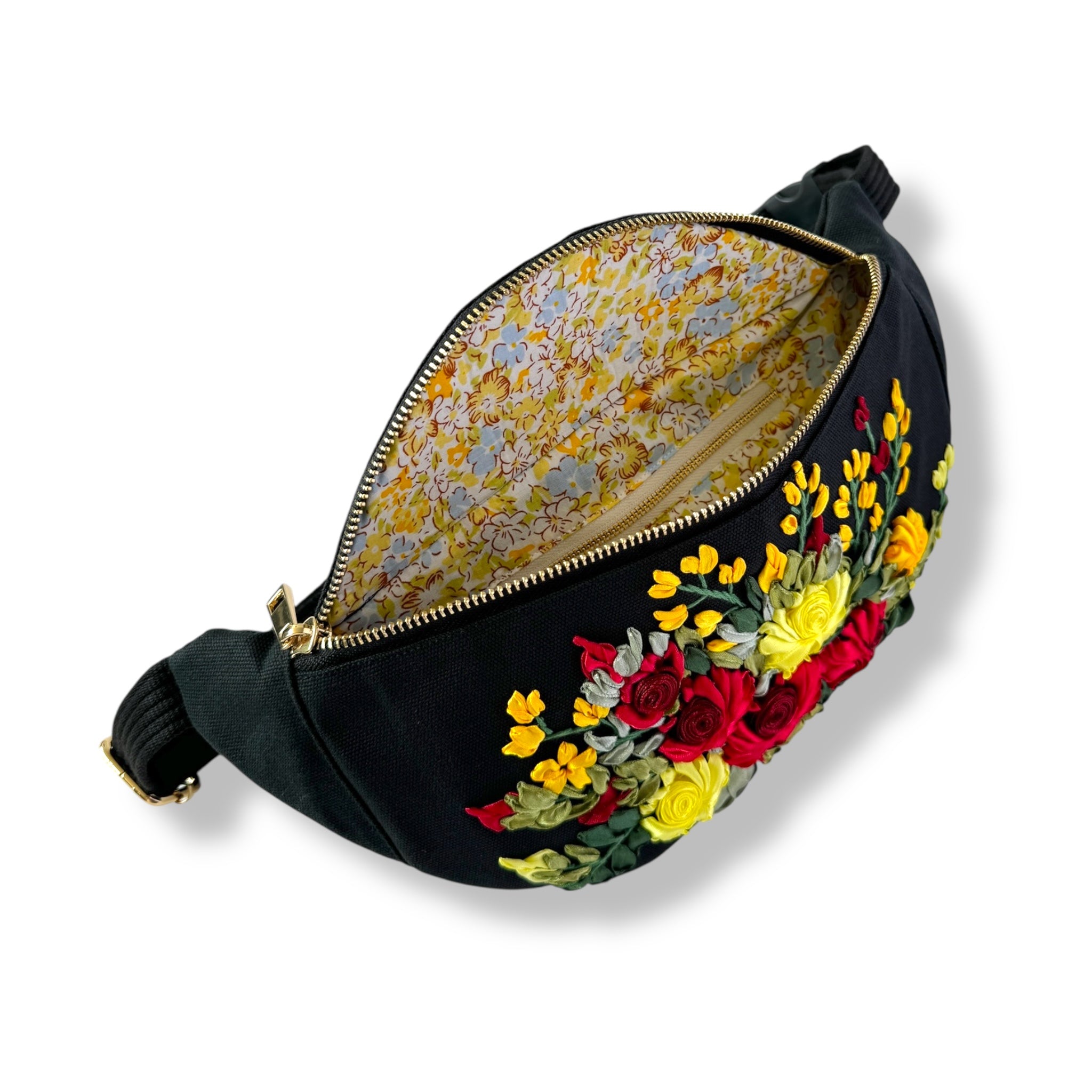 Vintage Rose Ribbon Embroidery Crossbody Bag