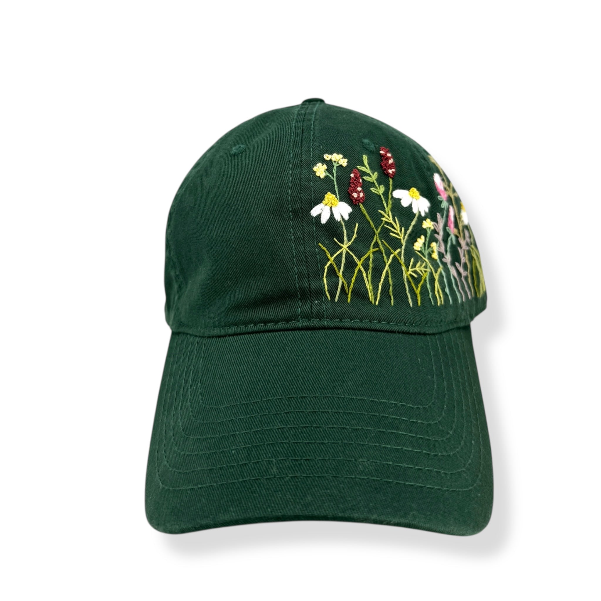 Wild Petals Dark Green Hand Embroidered Cap