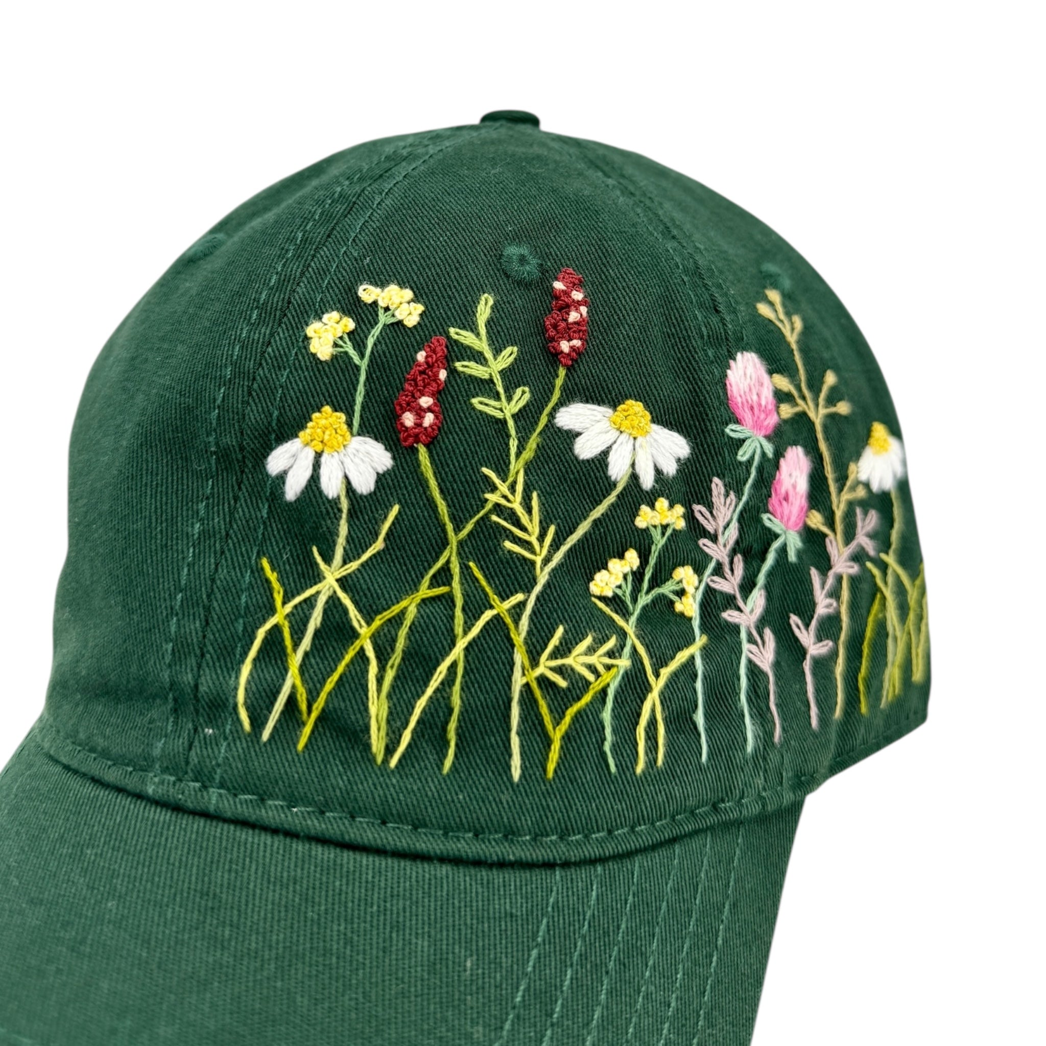 Wild Petals Dark Green Hand Embroidered Cap