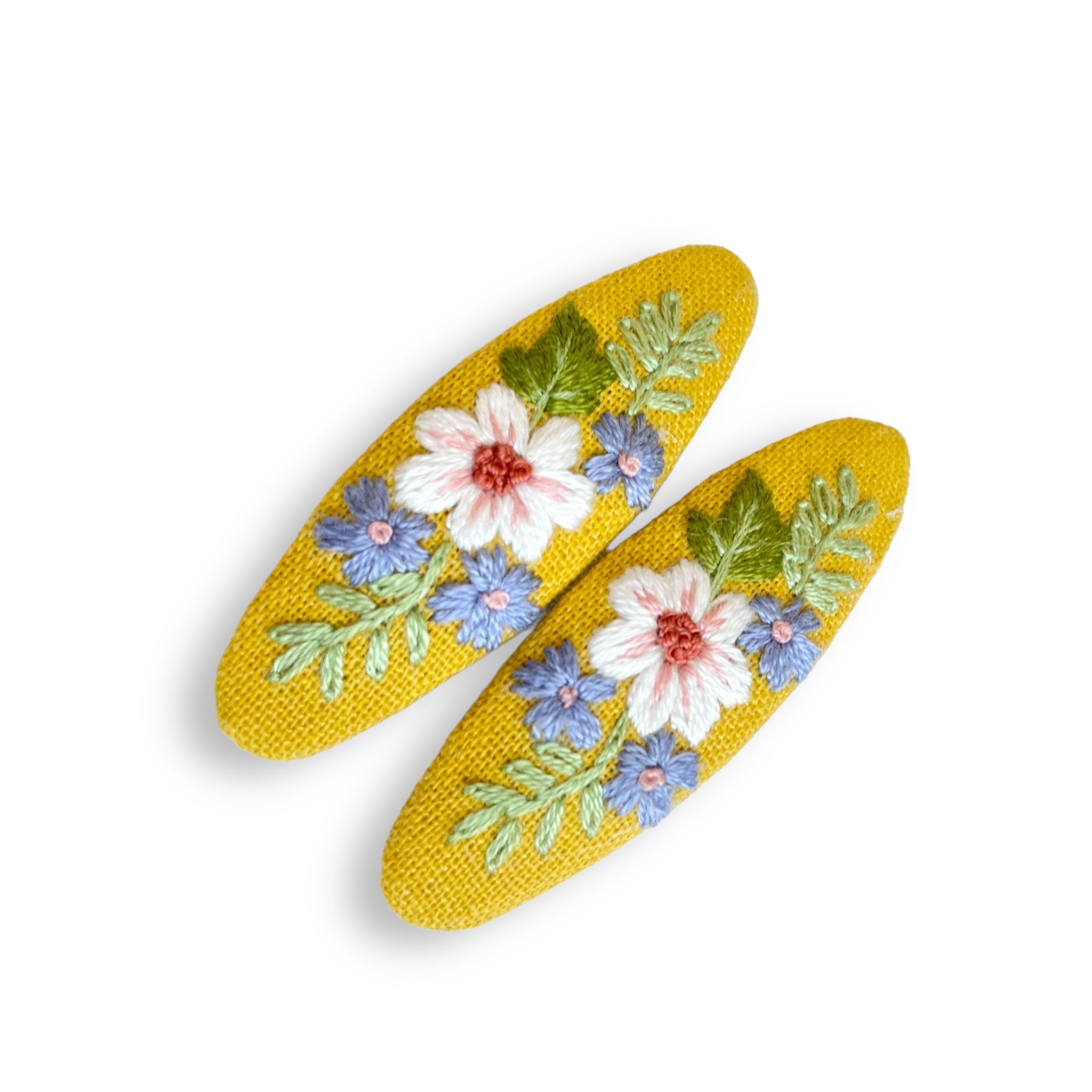 Yellow Bloom Hand Embroidered Hair Clips