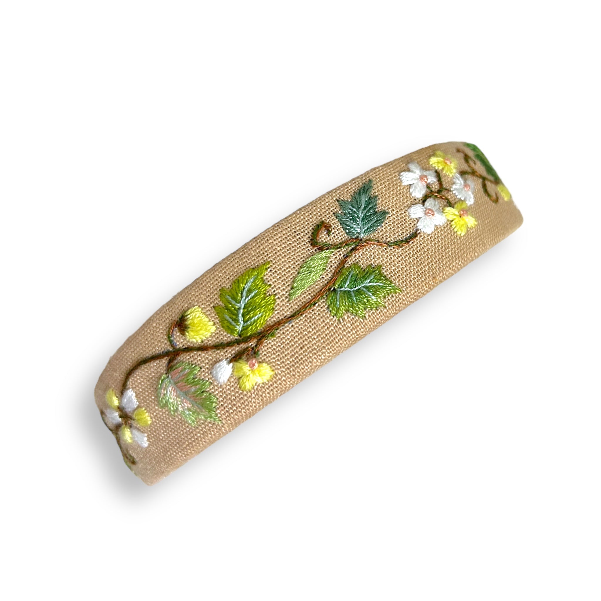 Yellow and White Floral Embroidered Beige Hairband