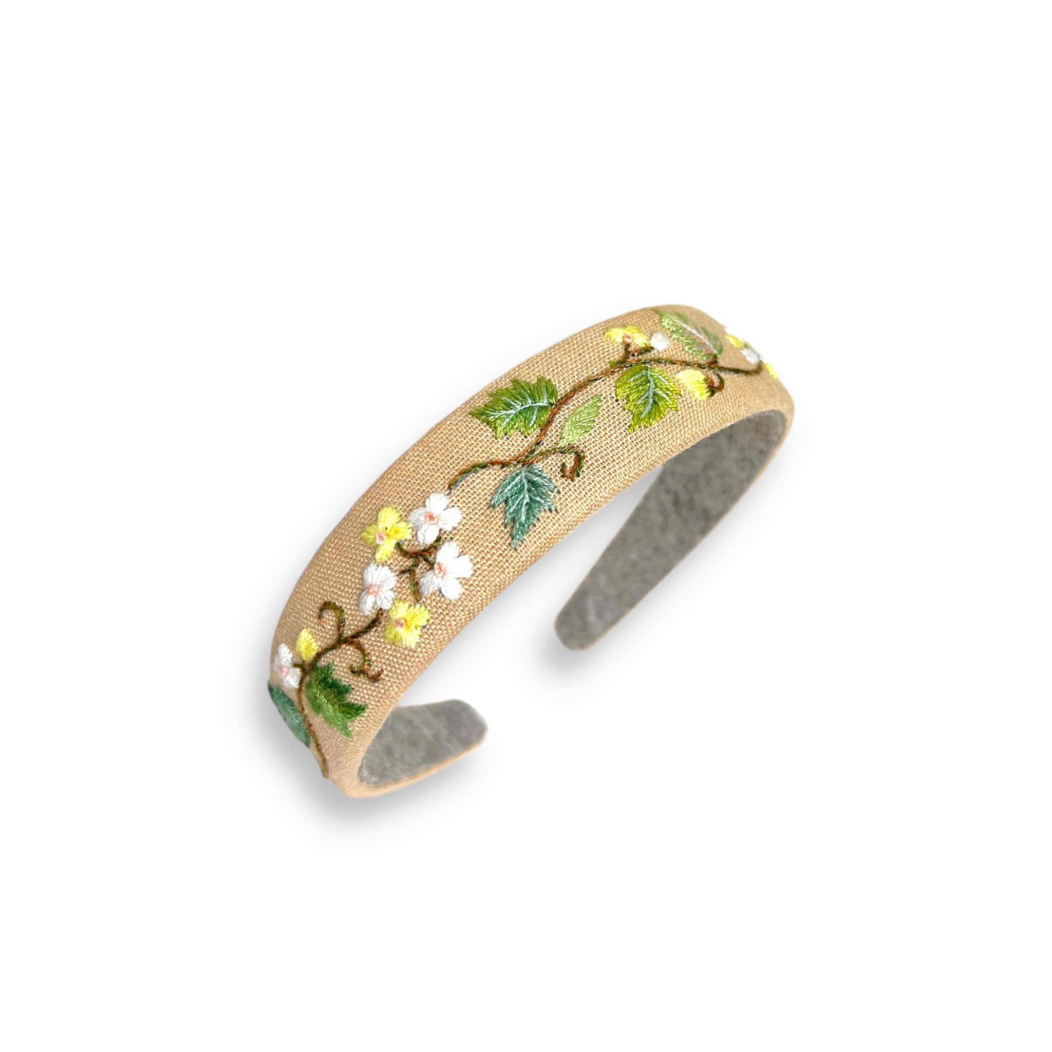 Yellow and White Floral Embroidered Beige Hairband