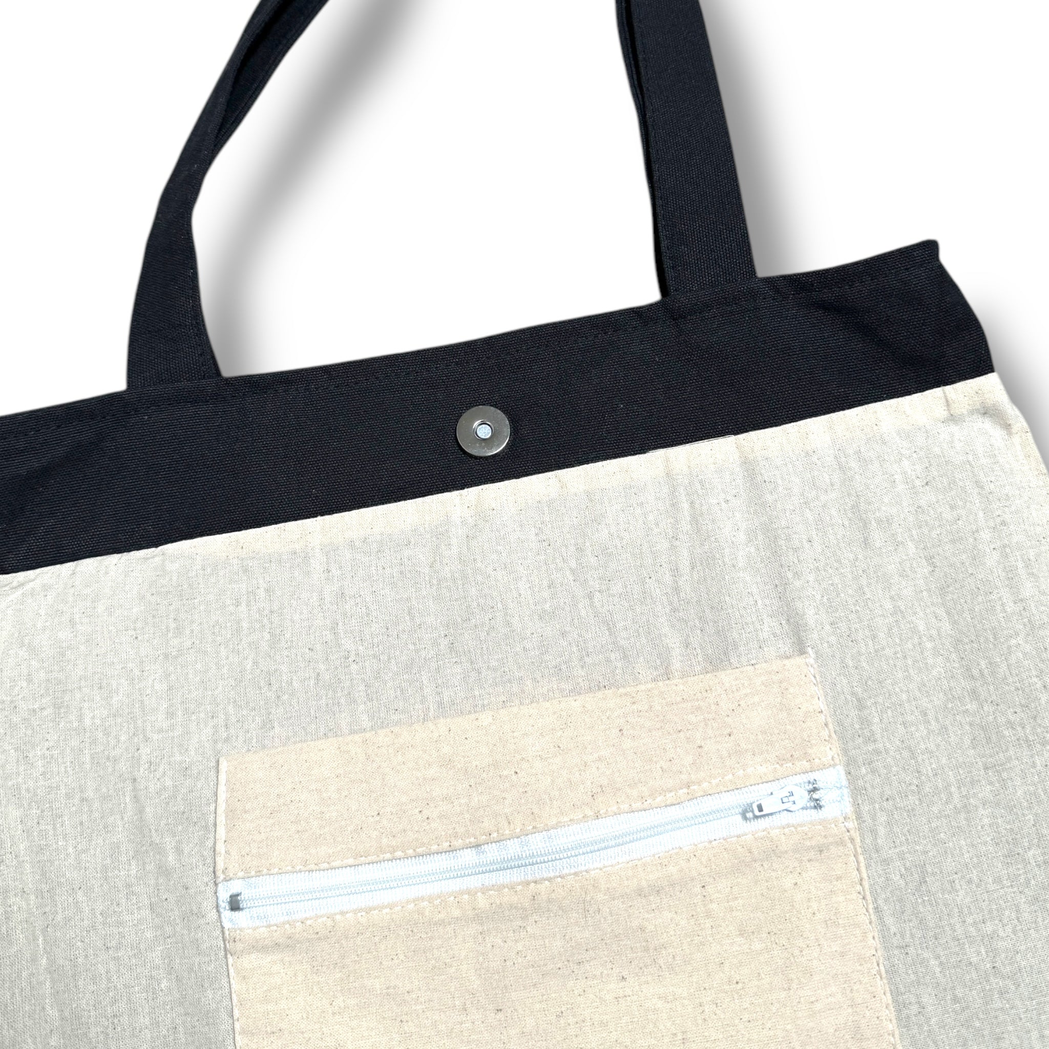 Mountain Flower Field Embroidery Tote Bag Black