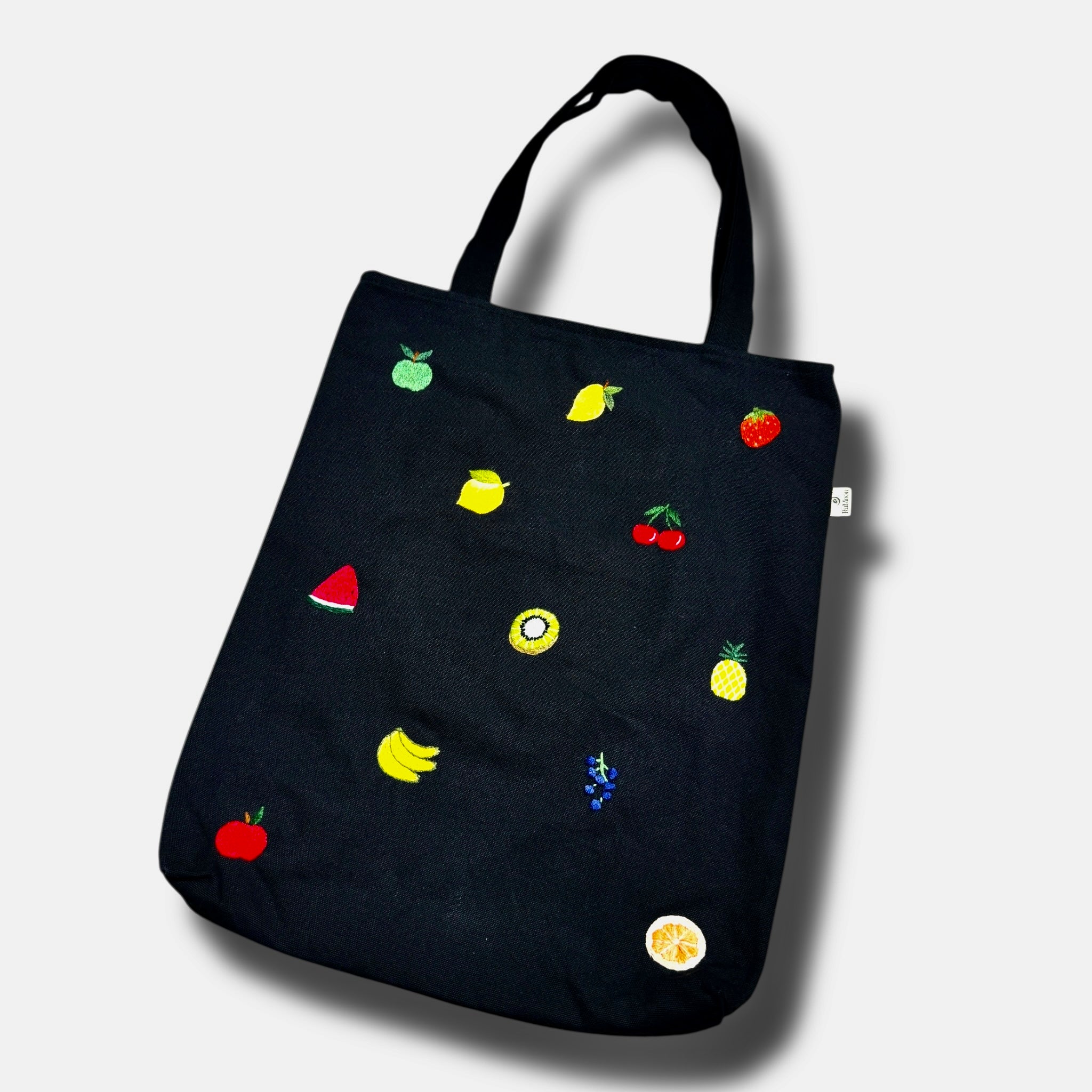 Fruity Embroidery Tote Bag Black