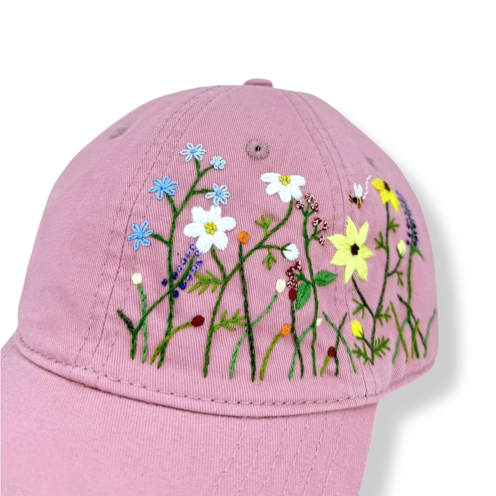 Dusty Pink Floral Embroidered Cap
