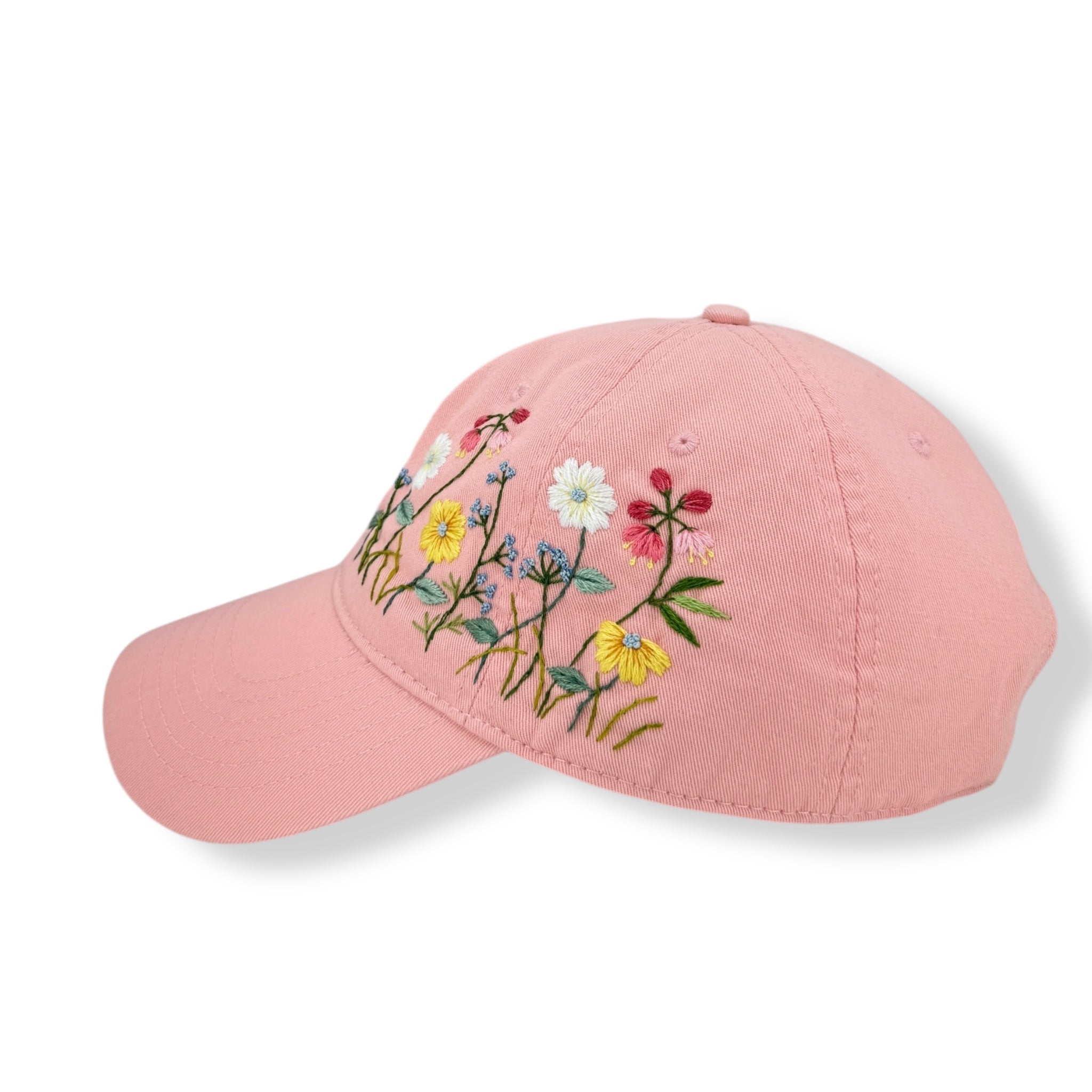 Neon Pink Sweet Flowers Embroidered Cap