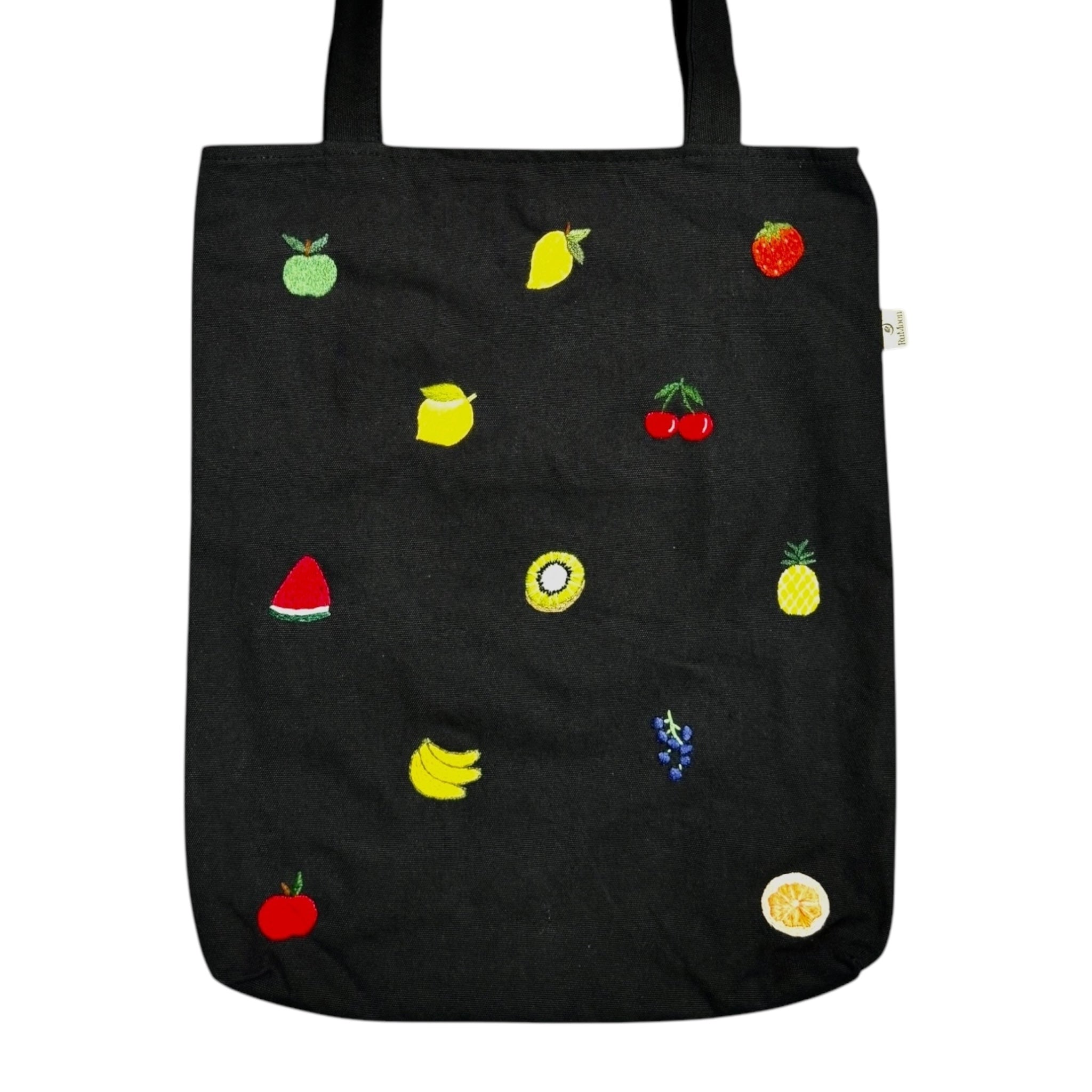 Fruity Embroidery Tote Bag Black