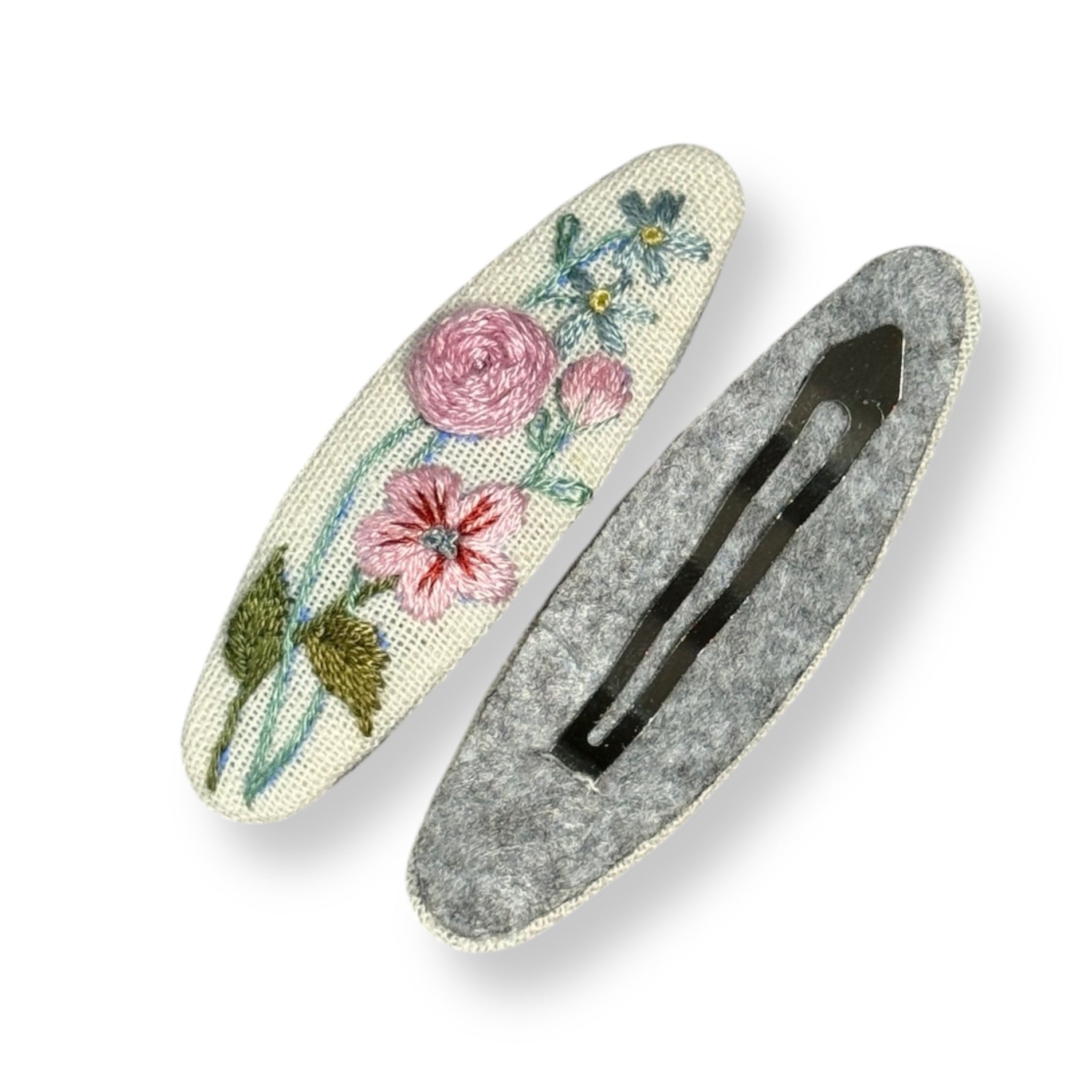 Cute Pink Hand Embroidered Hair Clips