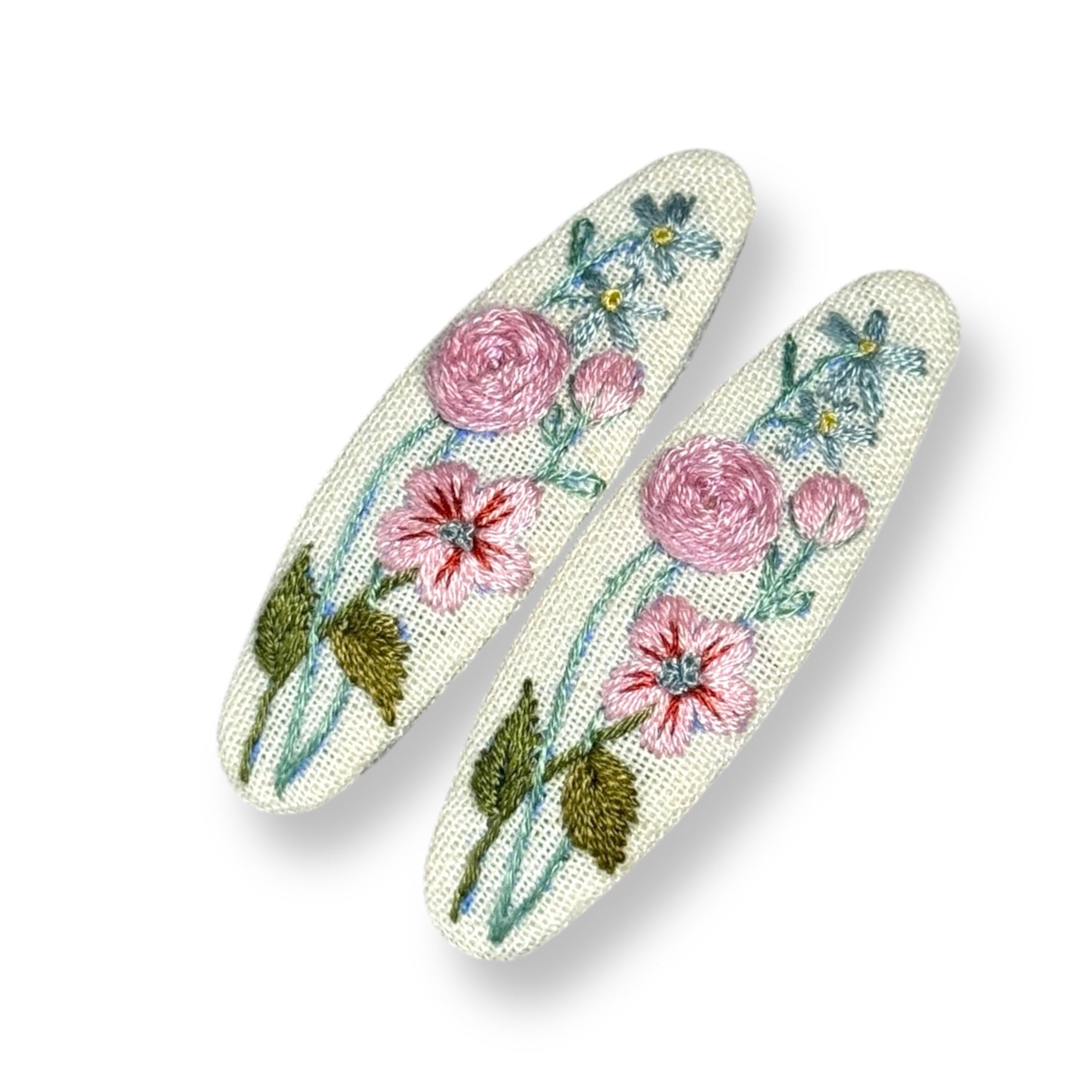 Cute Pink Hand Embroidered Hair Clips