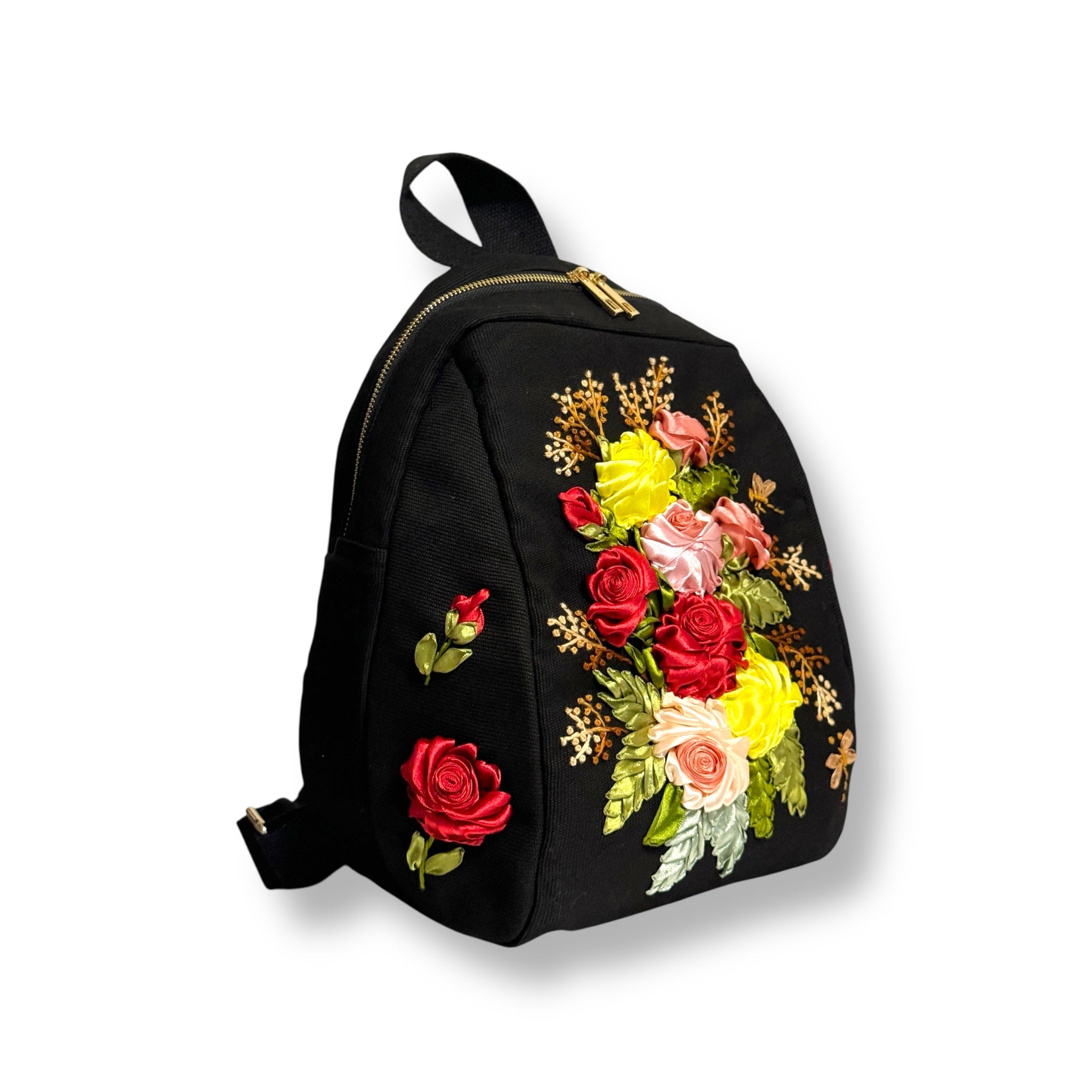 Vintage Roses Ribbon Embroidery Backpack