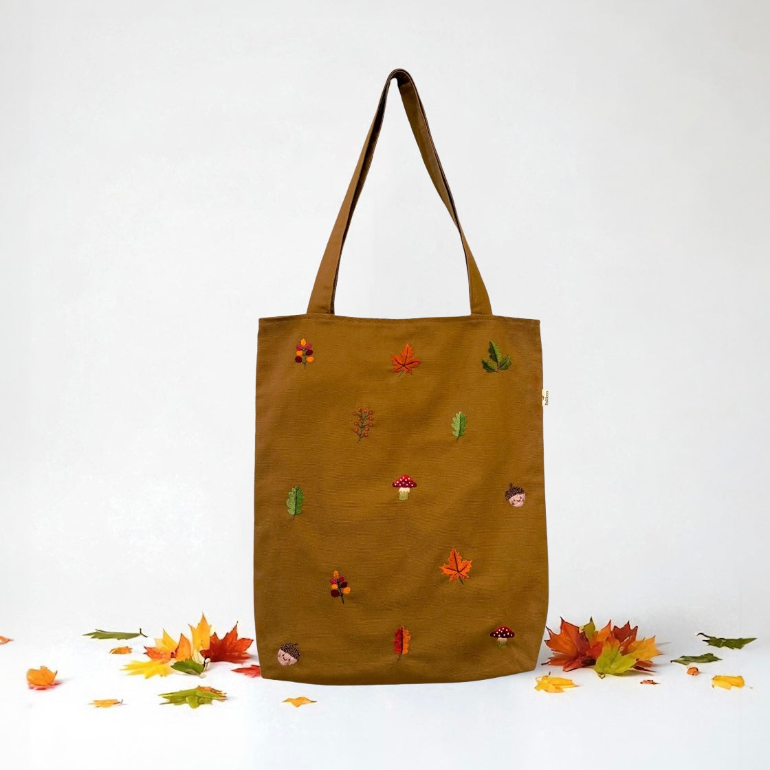 Fall Embroidery Tote Bag Black