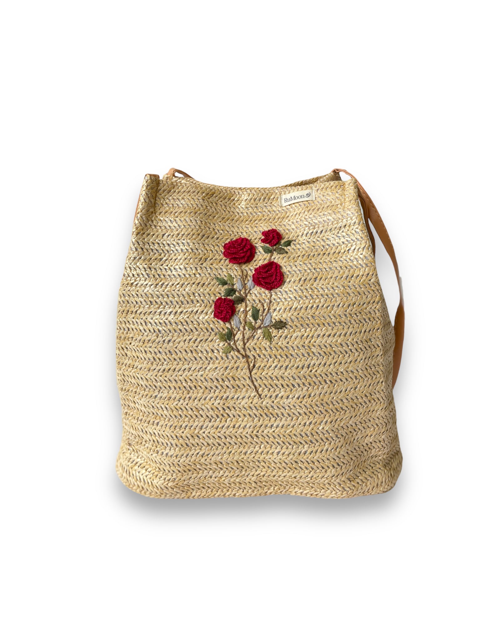 Embroidery Straw Tote Bag